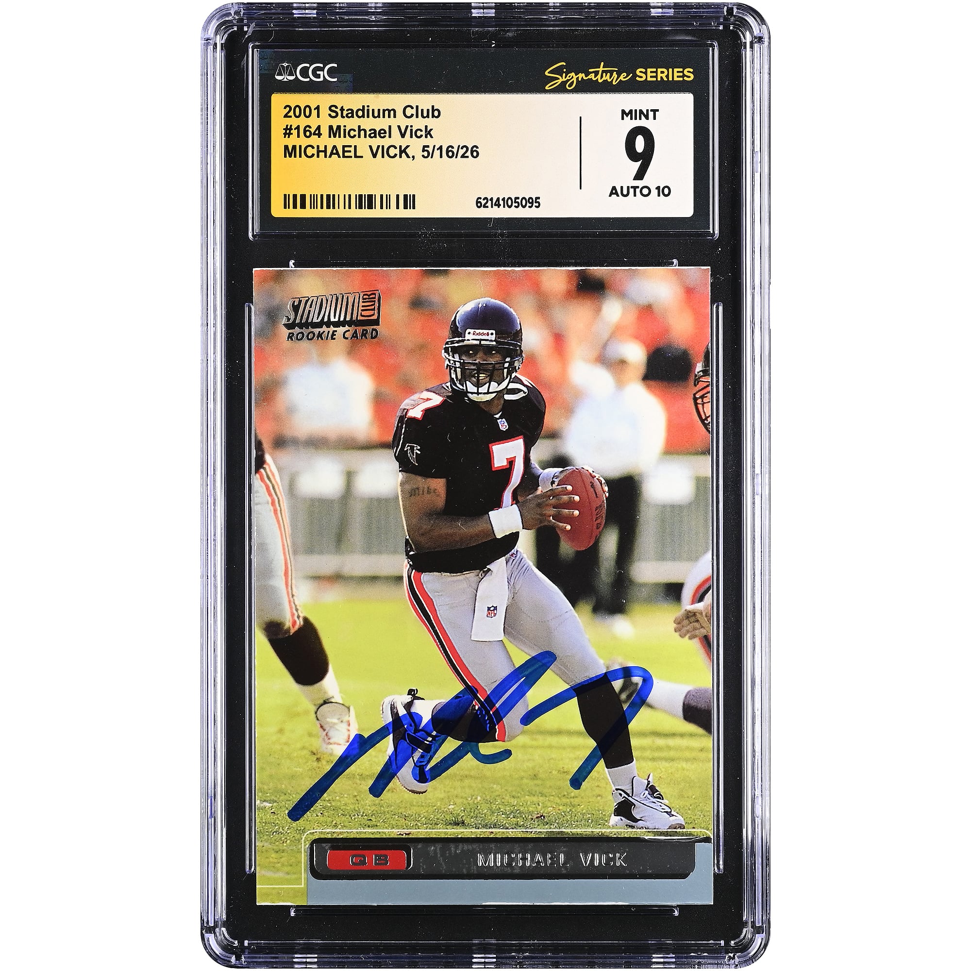 Carte de recrue Michael Vick des Falcons d'Atlanta, autographiée, collection Stadium Club 2001, numéro 164, authentifiée CGC Fanatics Witnessed (9/10).