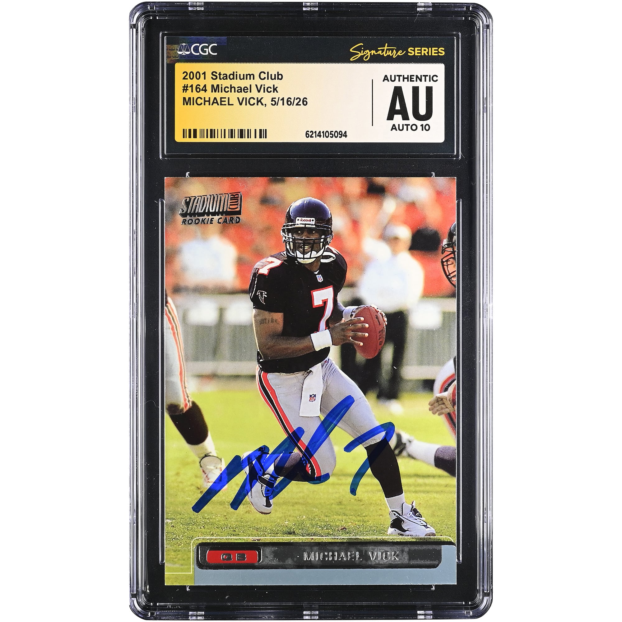 Carte de recrue autographiée de Michael Vick (Atlanta Falcons), collection Stadium Club 2001, numéro 164, certifiée CGC Fanatics Witnessed AUTO 10