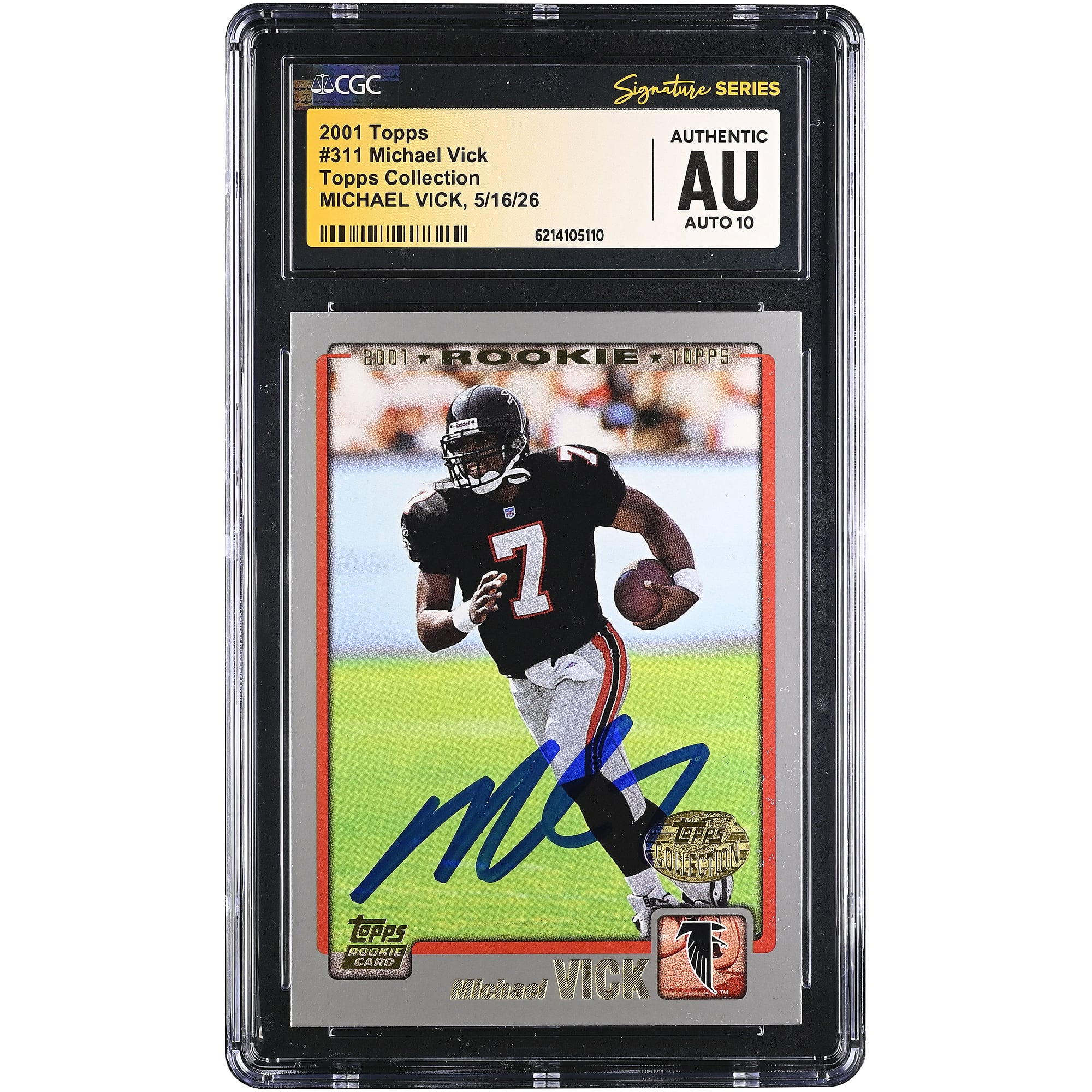Carte de recrue autographiée de Michael Vick (Atlanta Falcons), collection Topps 2001, n° 311, authentifiée CGC Fanatics Witnessed AUTO 10