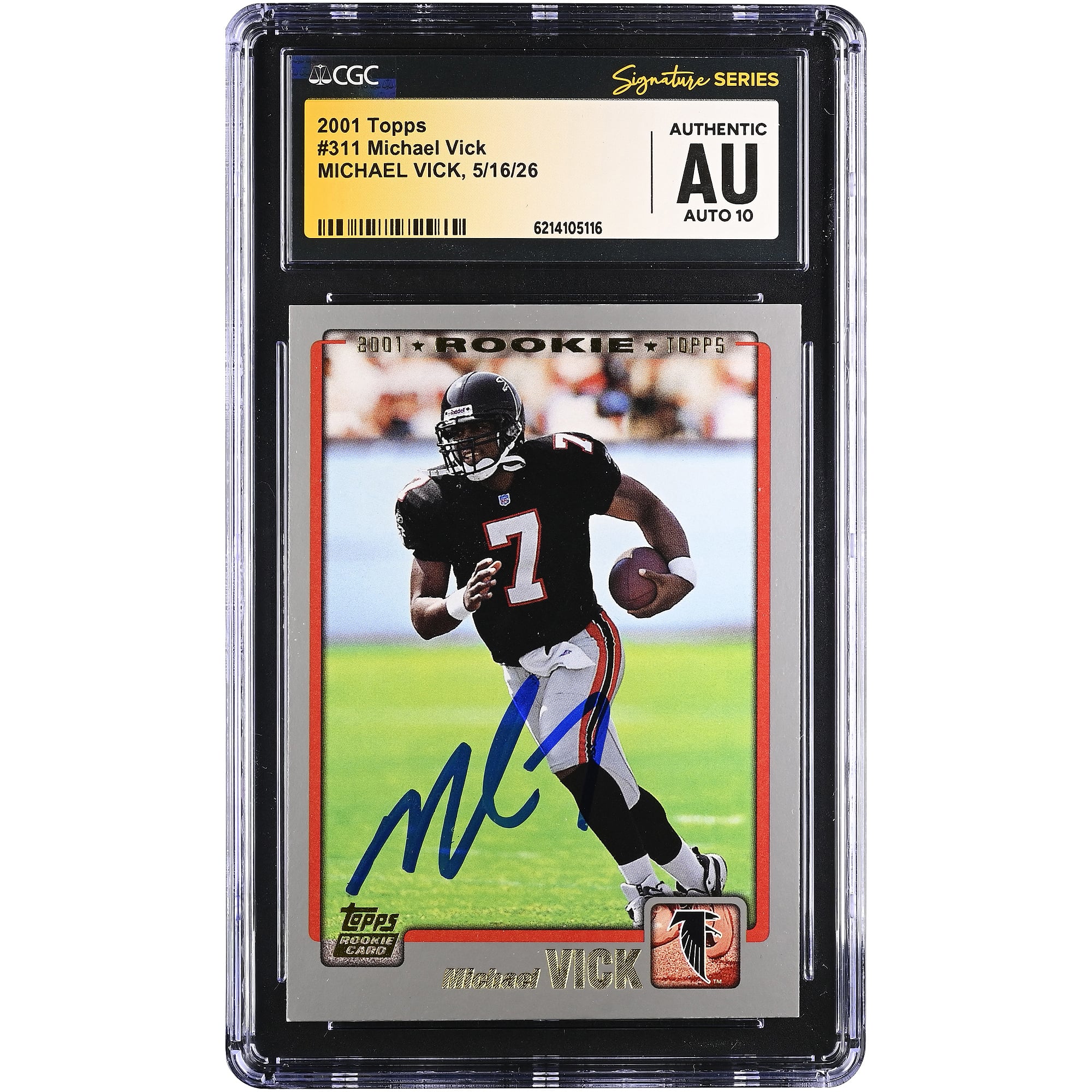 Carte de recrue autographiée de Michael Vick (Atlanta Falcons) de 2001, Topps n° 311, authentifiée CGC Fanatics Witnessed AUTO 10