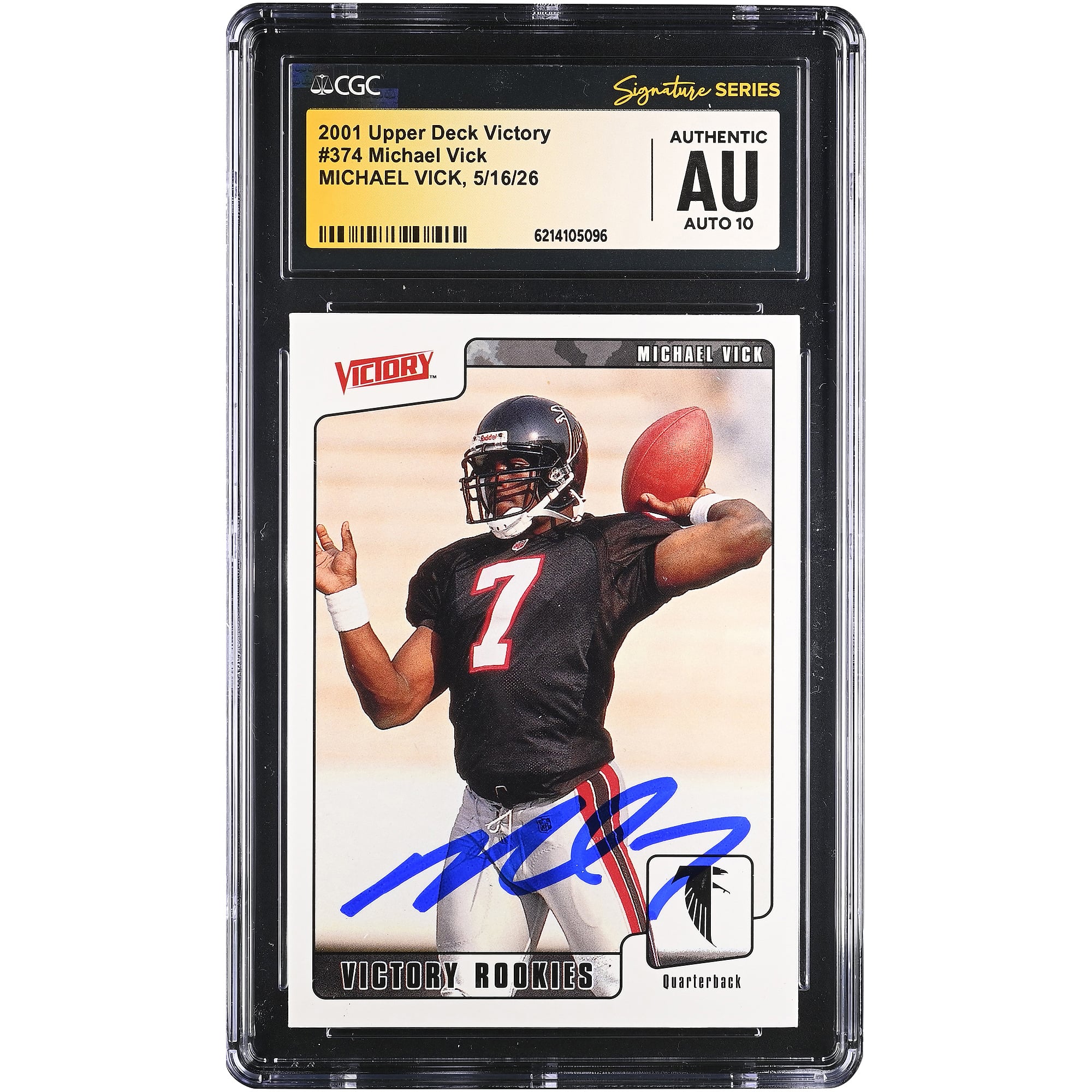 Carte de recrue autographiée de Michael Vick (Atlanta Falcons), 2001 Upper Deck Victory n° 374, certifiée CGC Fanatics Witnessed AUTO 10