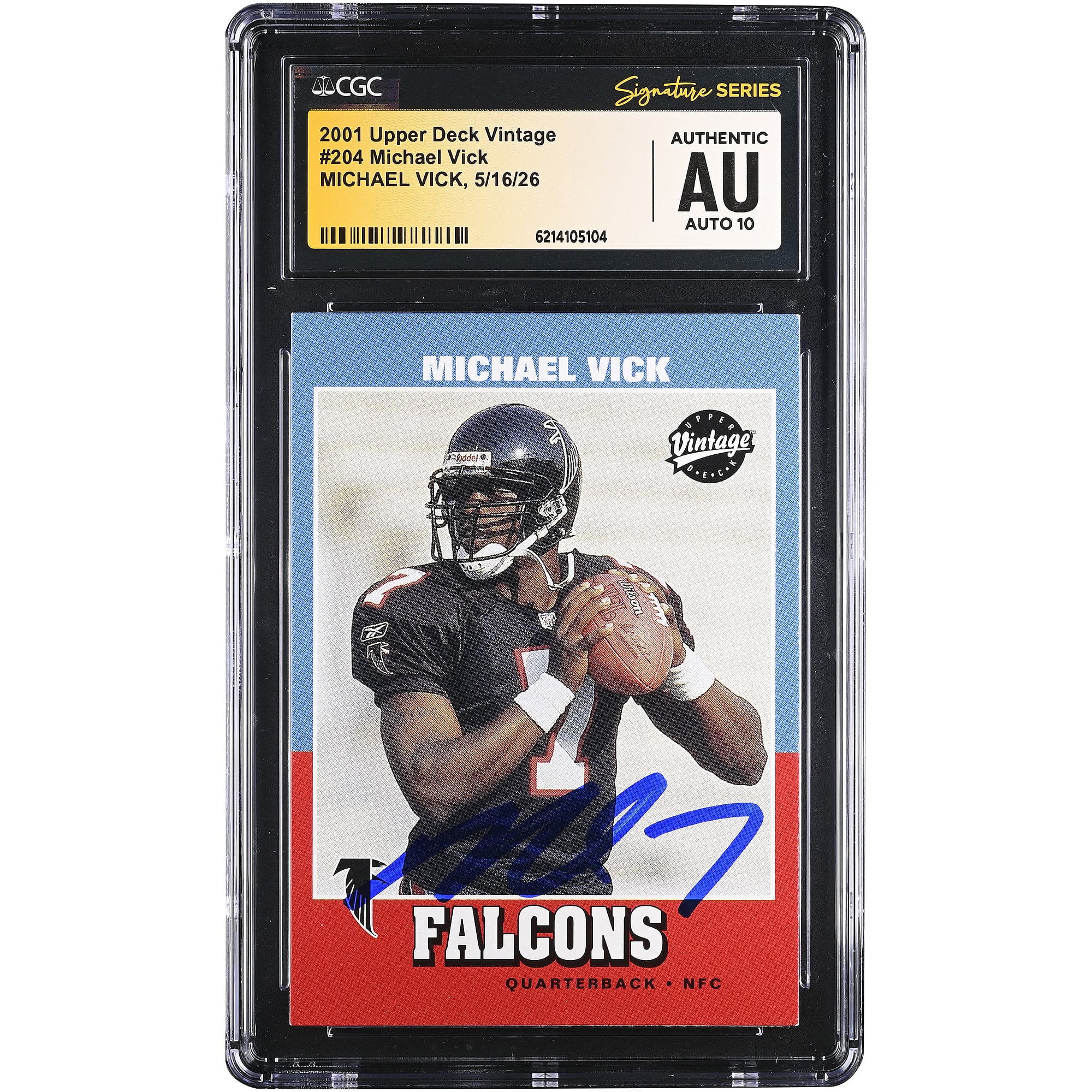 Michael Vick Atlanta Falcons Autographed 2001 Upper Deck Vintage #204 CGC Fanatics Witnessed Authenticated AUTO 10 Rookie Card