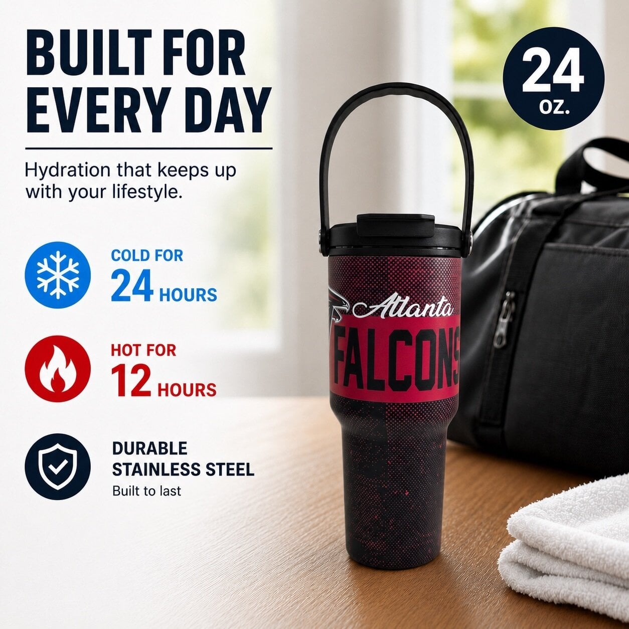 Pegasus Atlanta Falcons 24oz. Speckled Gradient Stainless Steel Dual Top Water Bottle