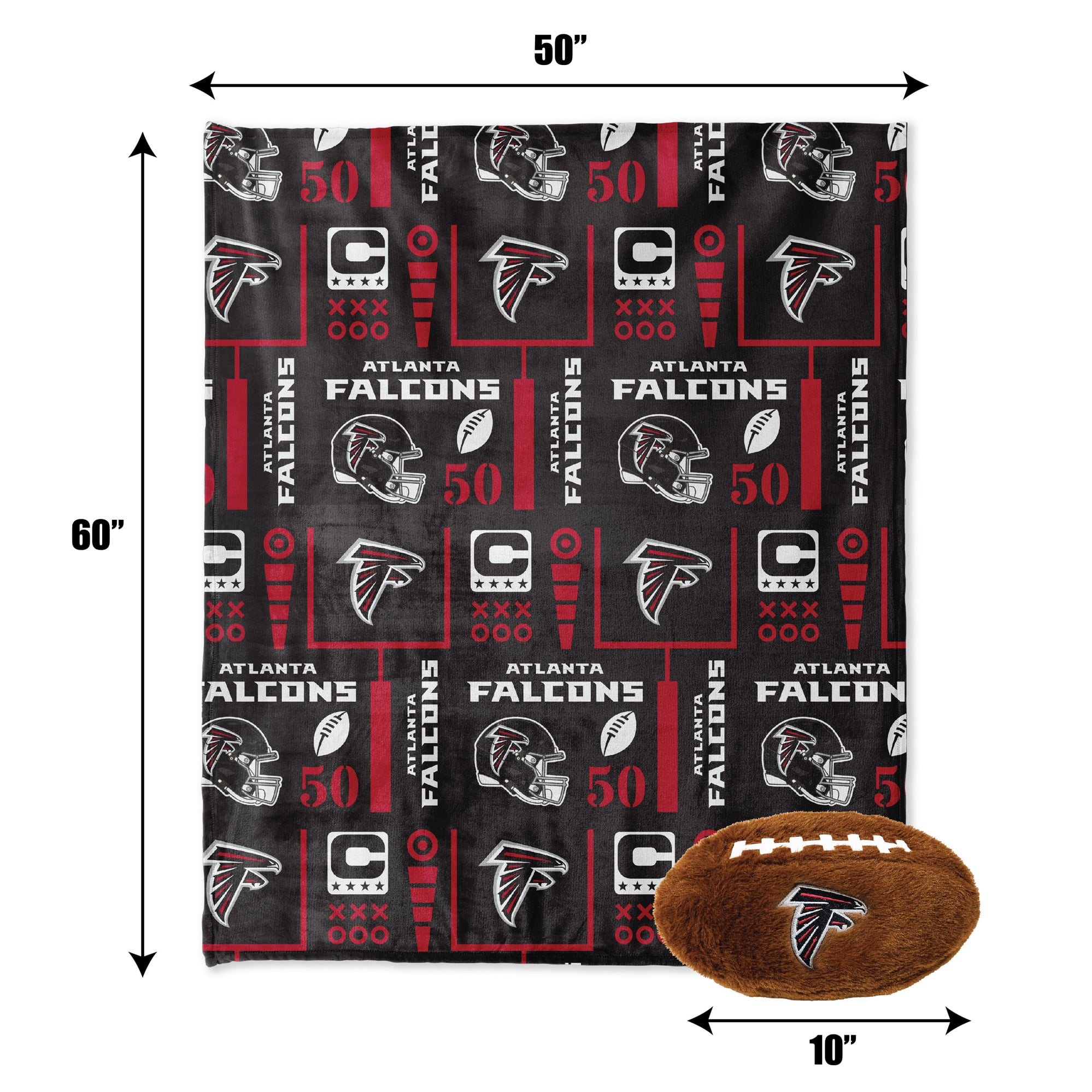 Pegasus Atlanta Falcons 50" x 60" Blackout Team Spirit Ultra Soft Throw & Plush Football Combo Pack