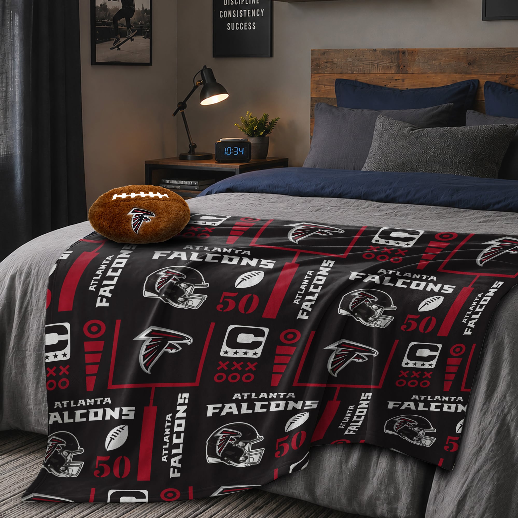 Pegasus Atlanta Falcons 50" x 60" Blackout Team Spirit Ultra Soft Throw & Plush Football Combo Pack