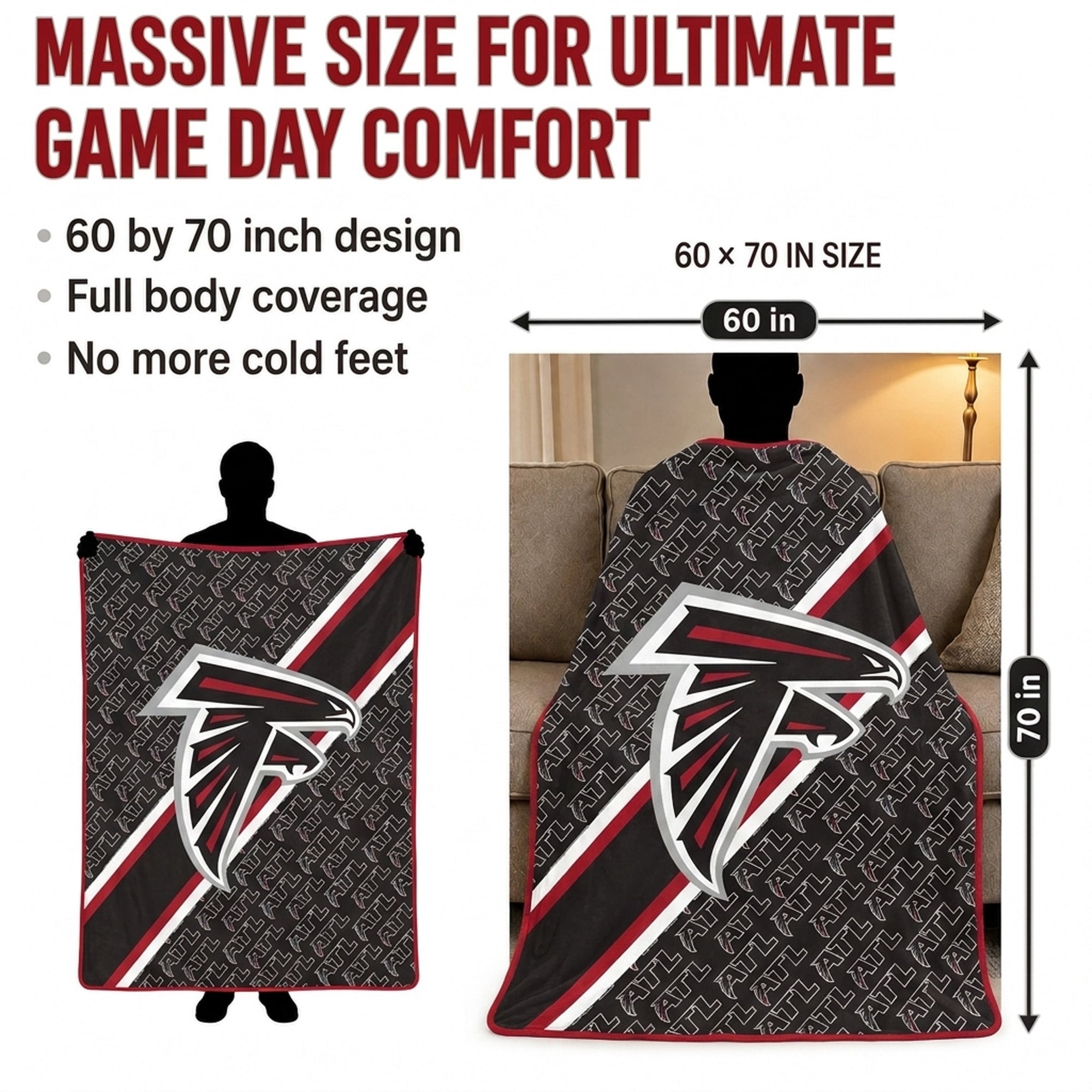 Pegasus Atlanta Falcons 60" x 70" Diagonal Lined Wordmark Ultra Soft Blanket