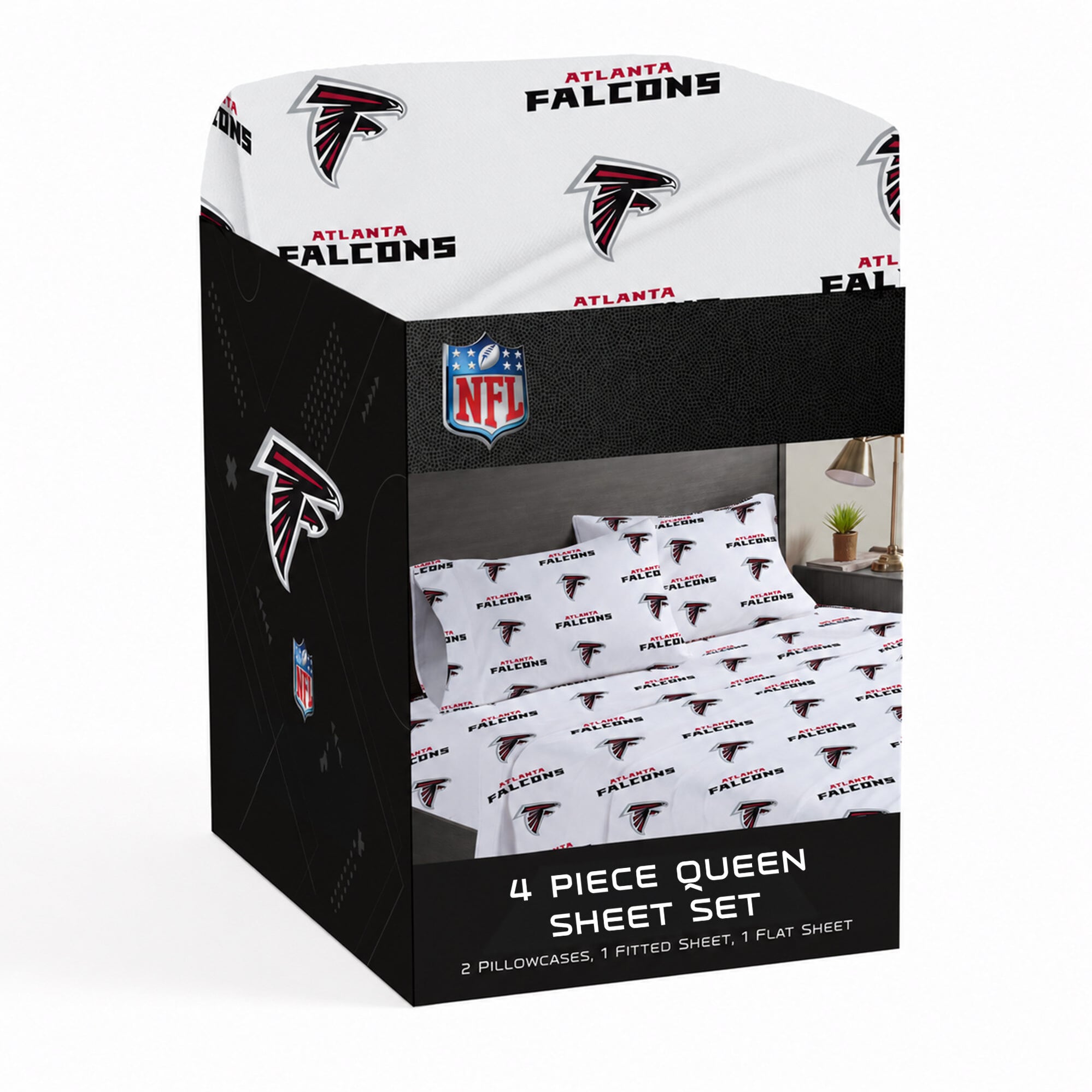 Ensemble de draps quatre pièces Pegasus Atlanta Falcons pour lit queen