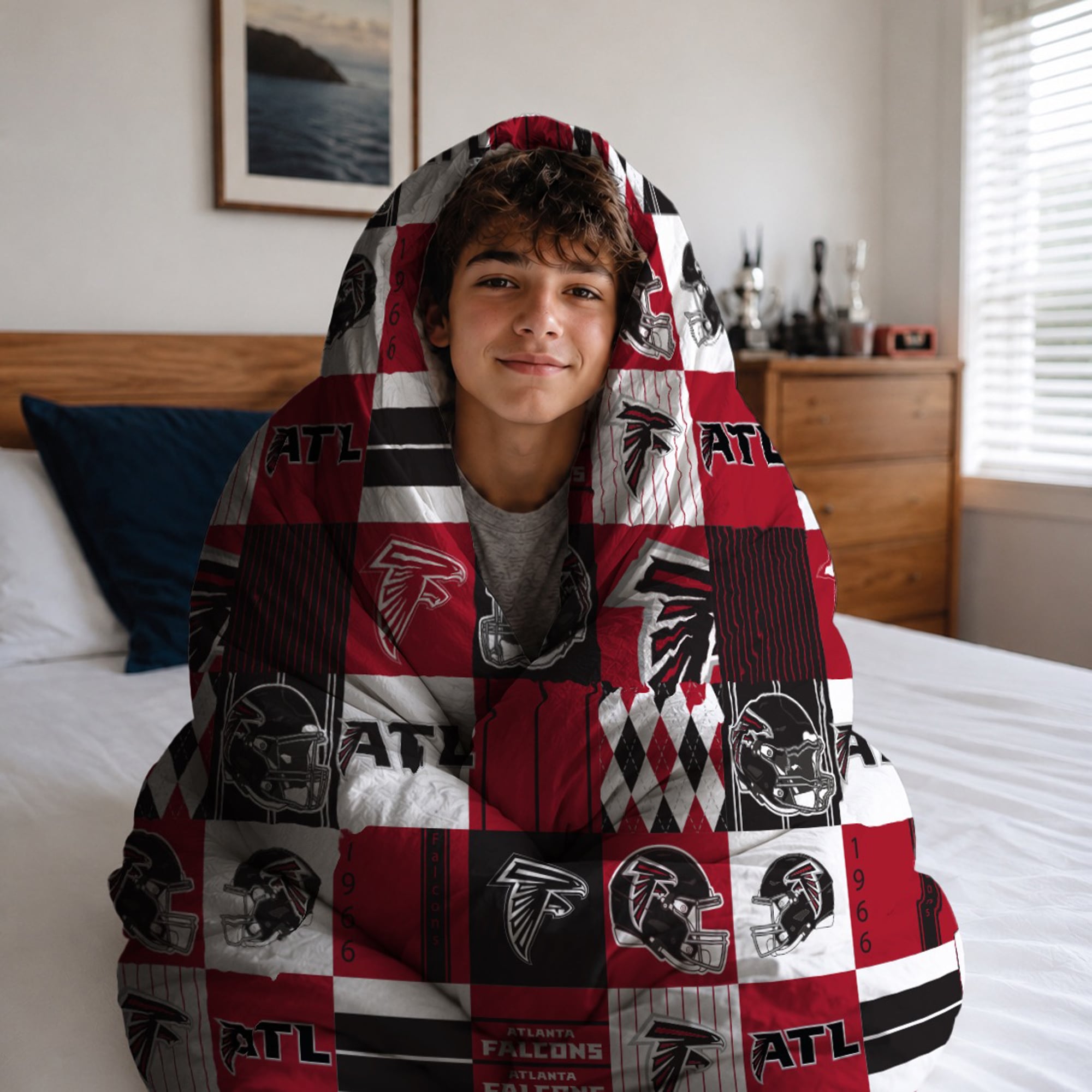 Ensemble de literie deux pièces Pegasus Atlanta Falcons Patchwork Plaid pour lit simple/simple XL