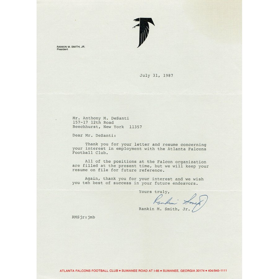 Falcons Letter Falcons Logo Thank You Letter