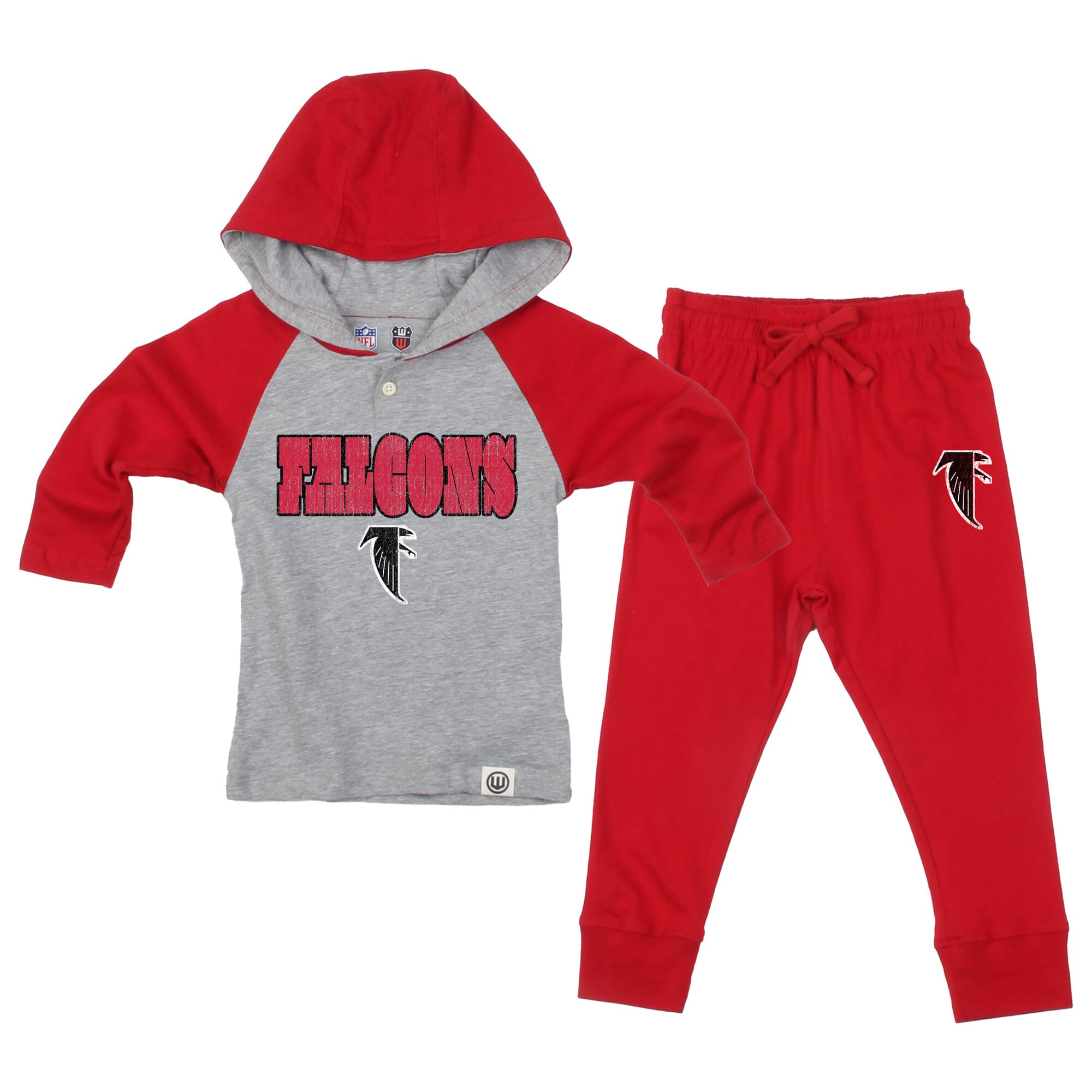 Toddler Wes & Willy Heather Gray/Red Atlanta Falcons Henley Hoodie Sweatpants Set
