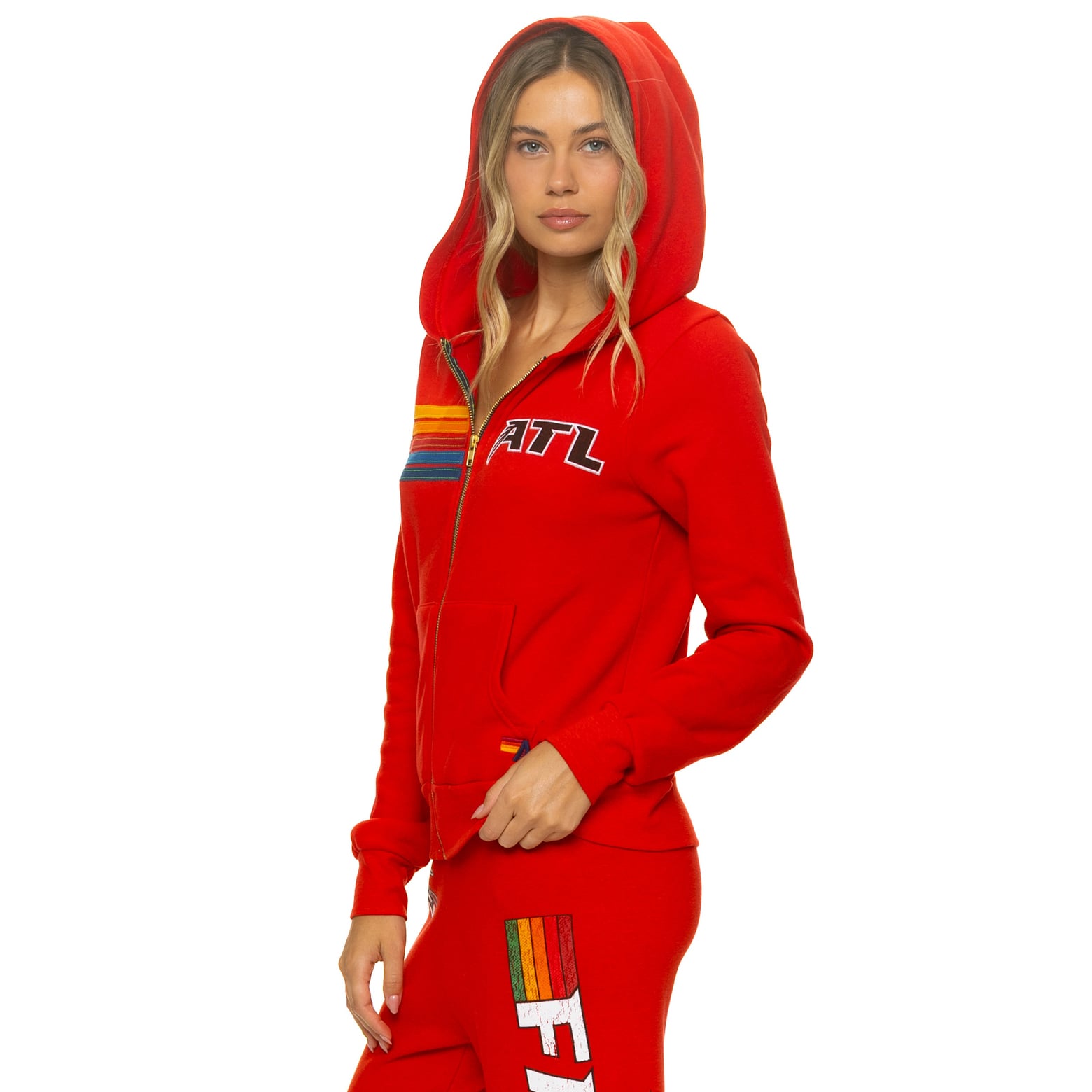 Sweat à capuche unisexe Aviator Nation rouge Atlanta Falcons en mélange de trois matières avec fermeture éclair intégrale