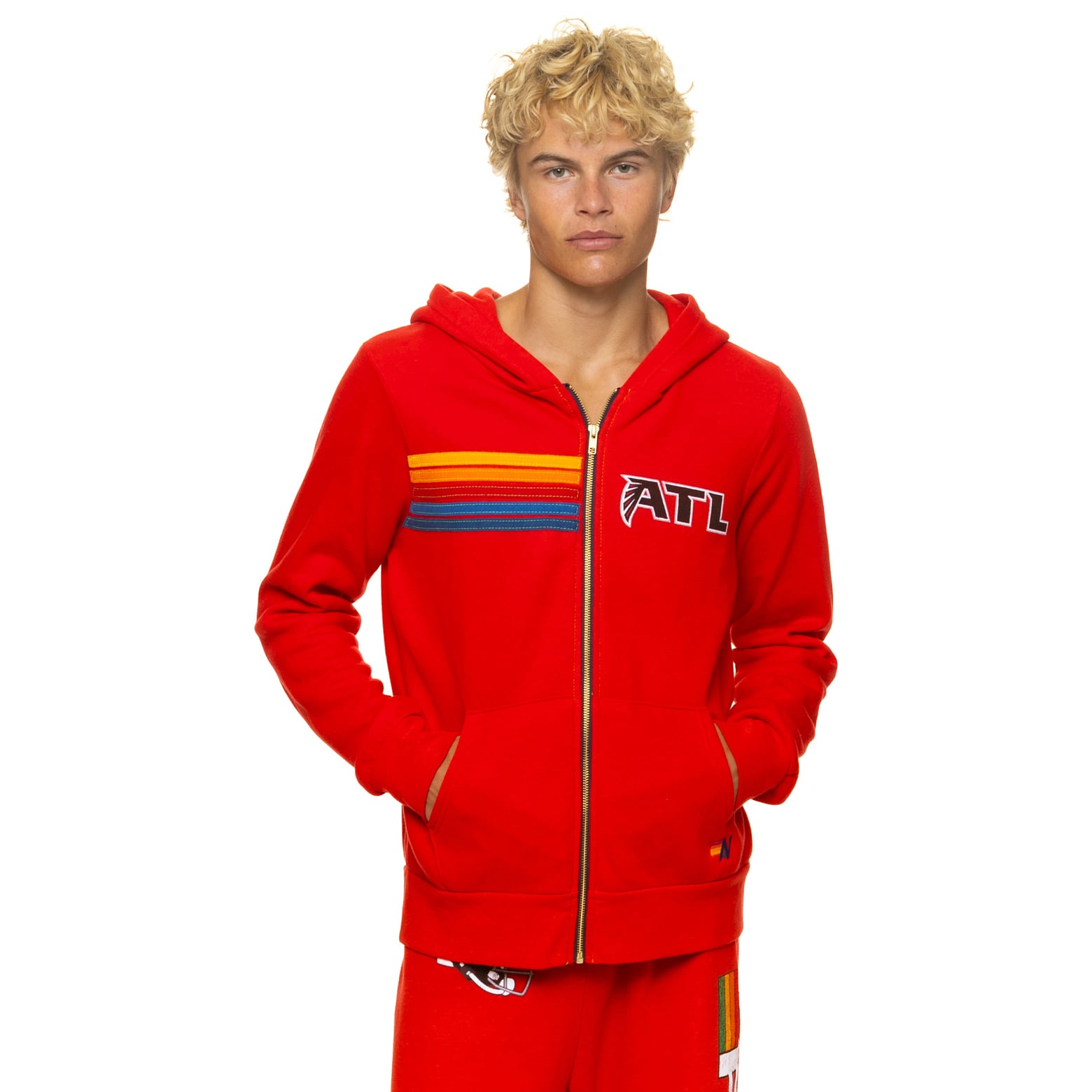 Sweat à capuche unisexe Aviator Nation rouge Atlanta Falcons en mélange de trois matières avec fermeture éclair intégrale