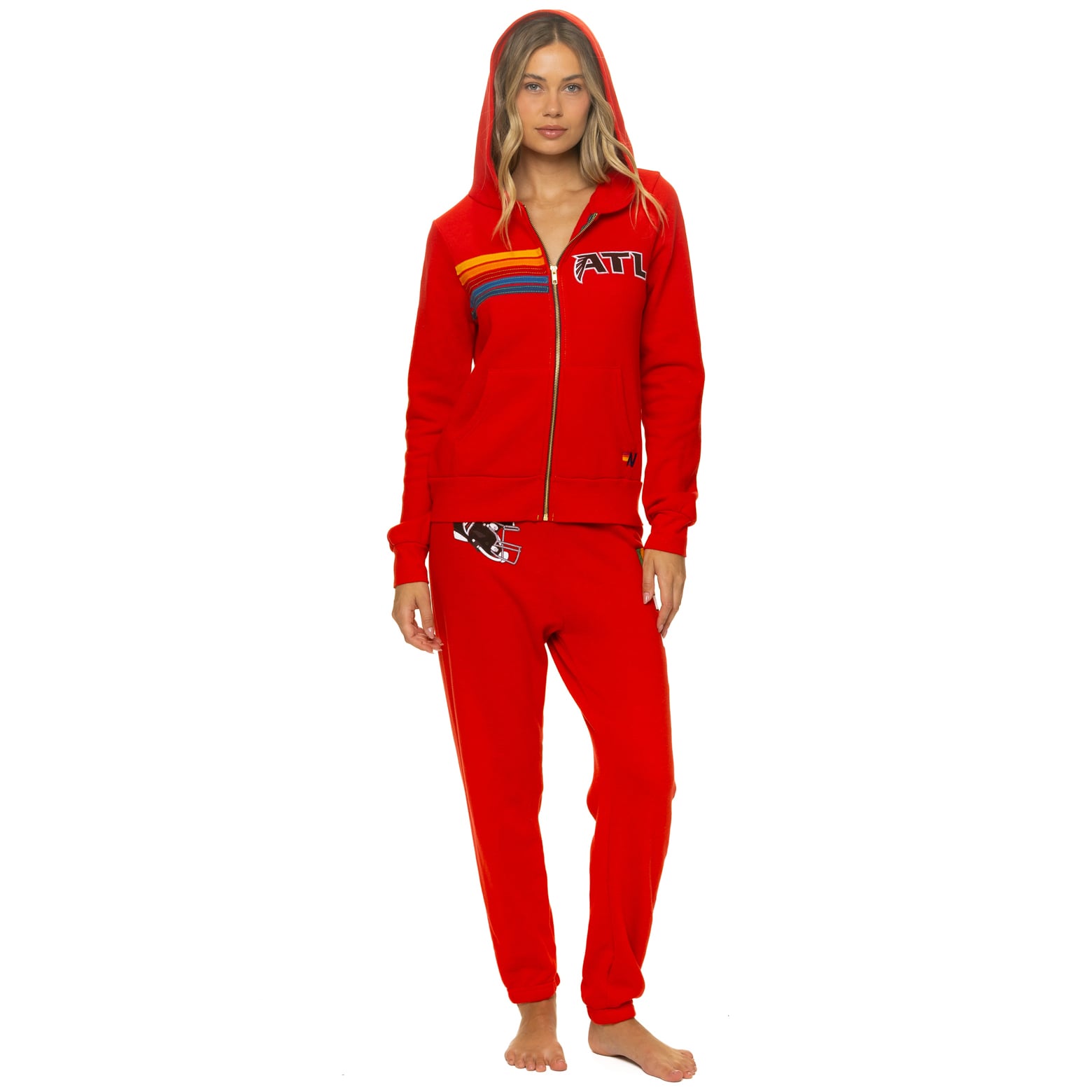 Sweat à capuche unisexe Aviator Nation rouge Atlanta Falcons en mélange de trois matières avec fermeture éclair intégrale