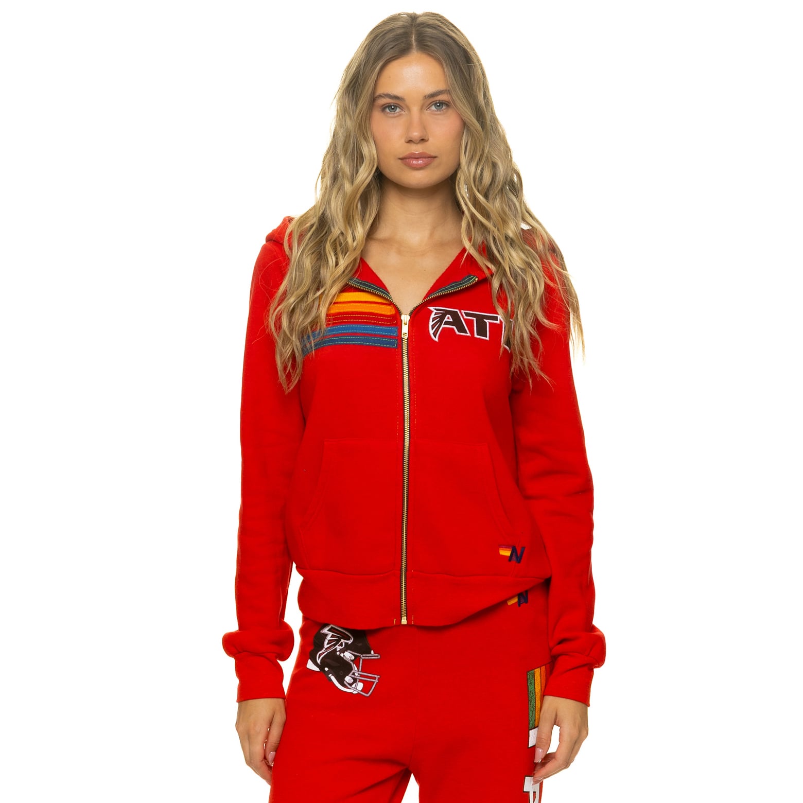 Sweat à capuche unisexe Aviator Nation rouge Atlanta Falcons en mélange de trois matières avec fermeture éclair intégrale