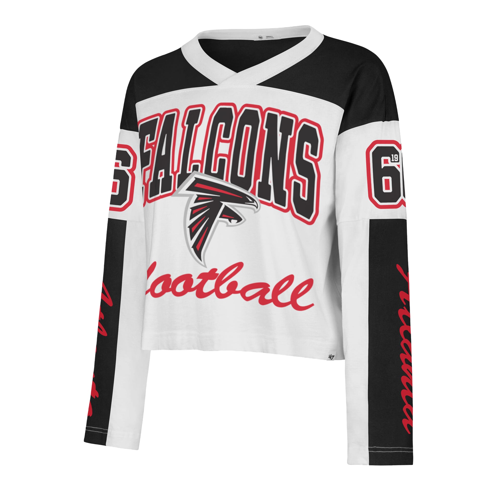 T-shirt à manches longues et col en V blanc Atlanta Falcons '47 pour femme