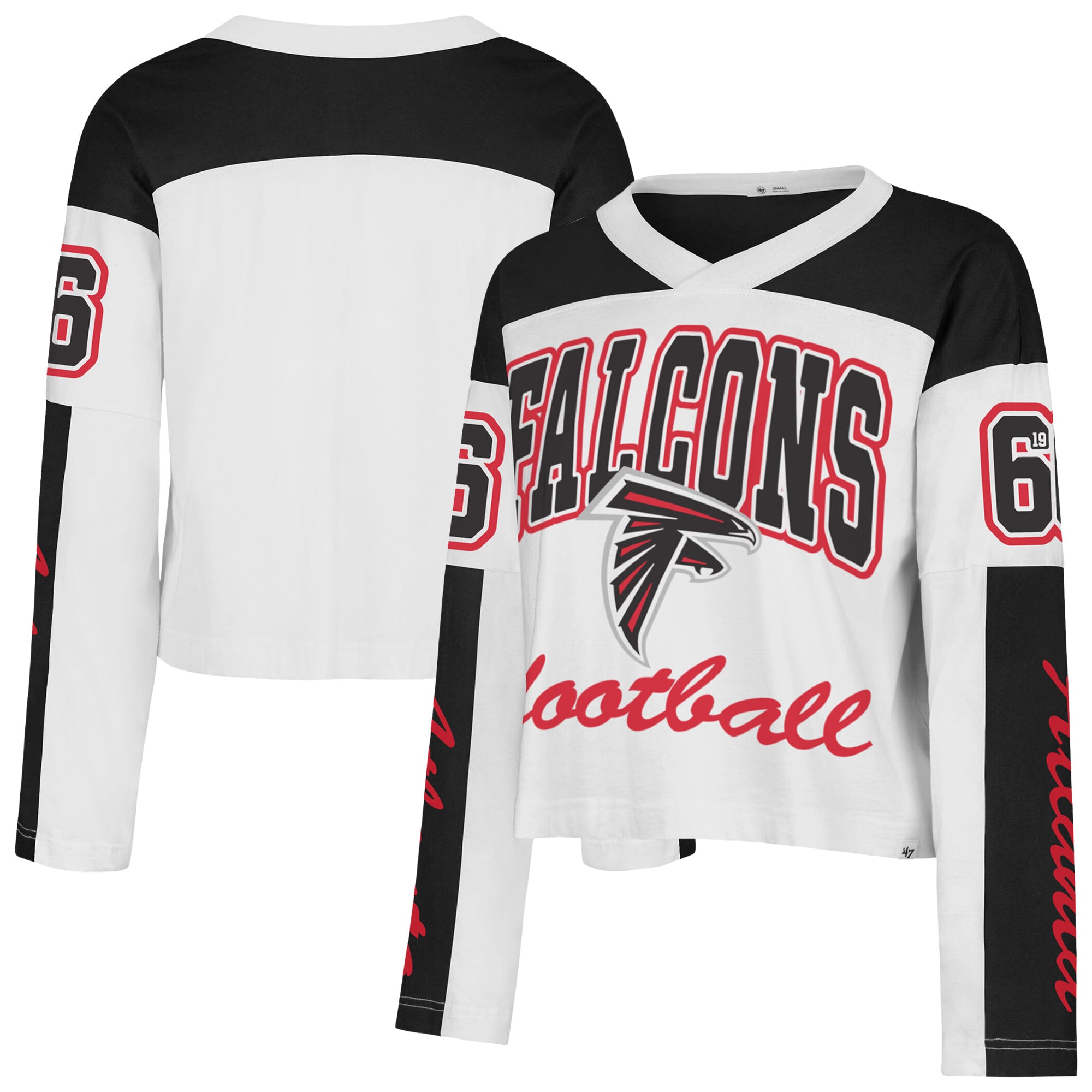 T-shirt à manches longues et col en V blanc Atlanta Falcons '47 pour femme
