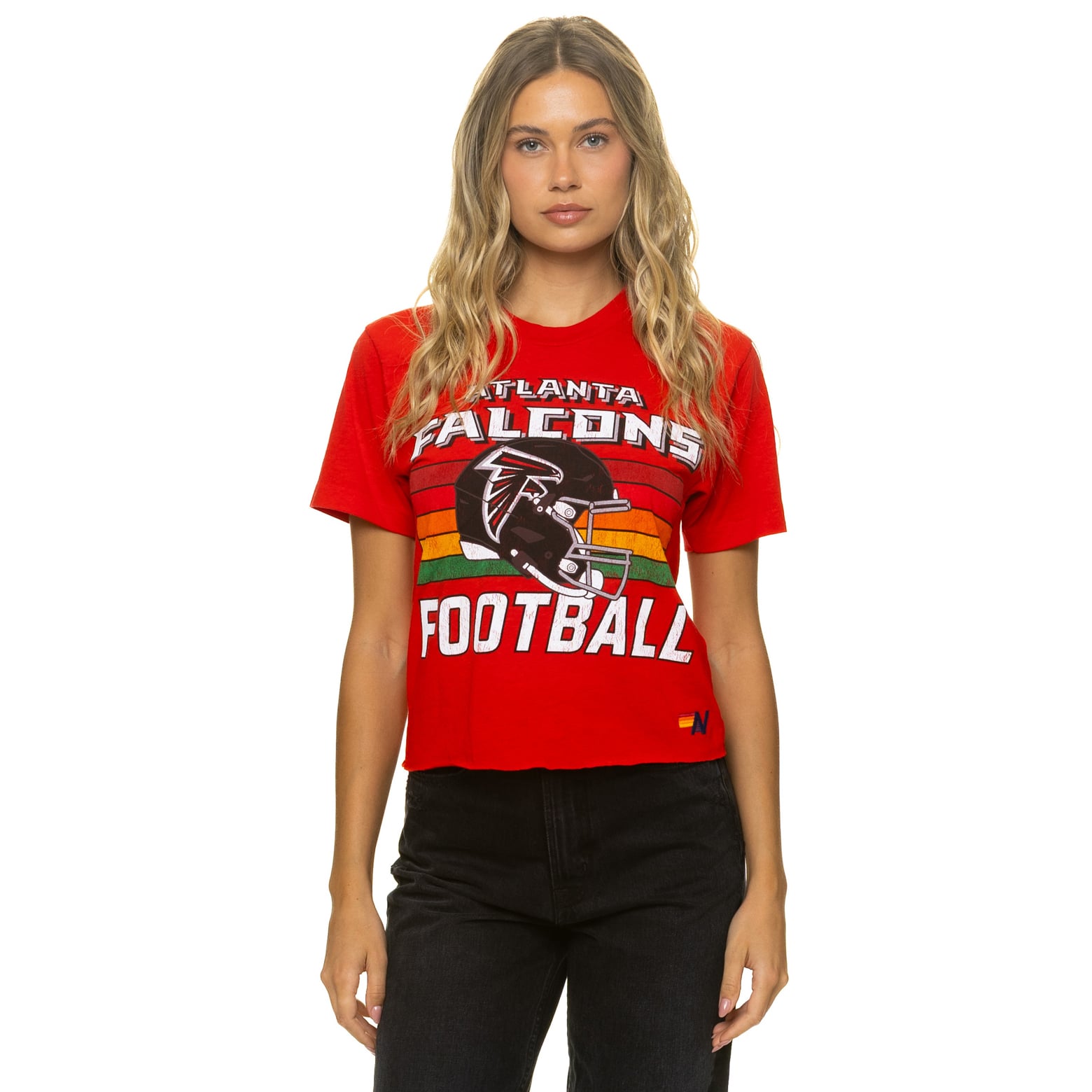 T-shirt Aviator Nation rouge Atlanta Falcons pour femme, coupe carrée, style boyfriend, en mélange de trois matières