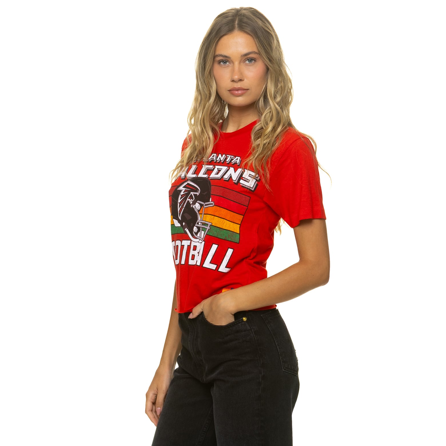 T-shirt Aviator Nation rouge Atlanta Falcons pour femme, coupe carrée, style boyfriend, en mélange de trois matières