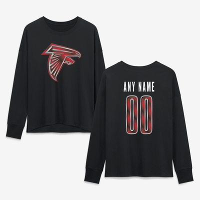 Atlanta Falcons Women's Metallic Mascot Personalized Name & Number Long Sleeve T-Shirt - Black