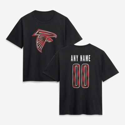 Atlanta Falcons Women's Metallic Mascot Personalized Name & Number T-Shirt - Black