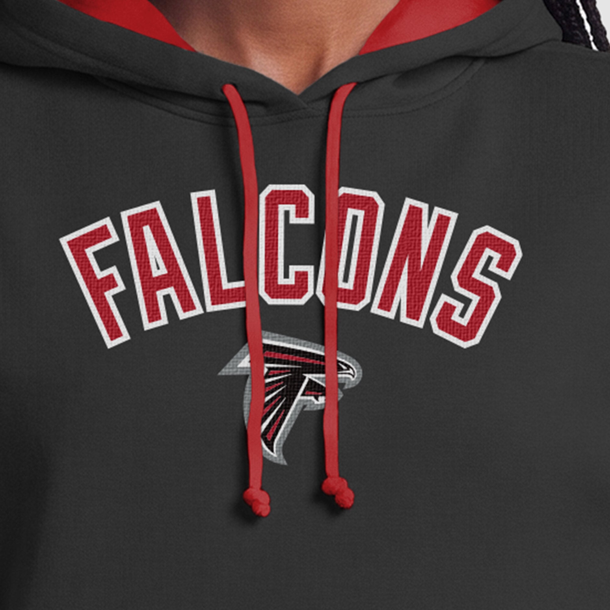 Sweat à capuche Champion noir et rouge pour femme, doublure contrastée des Falcons d'Atlanta