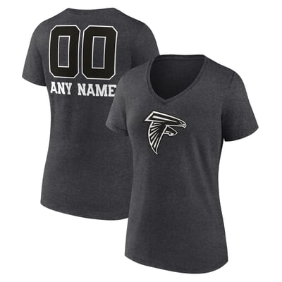 Atlanta Falcons Women's Personalized Name & Number Monochrome V-Neck T-Shirt - Charcoal