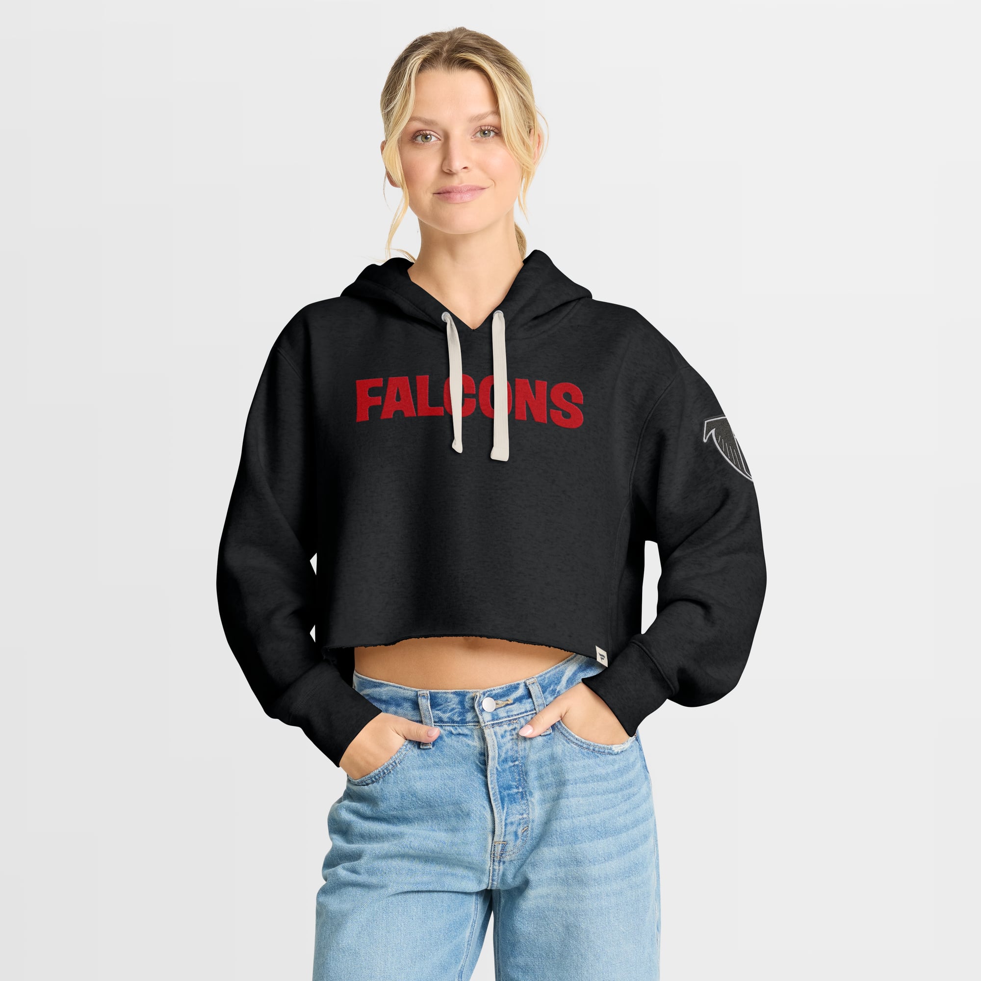 Sweat à capuche court oversize Heritage noir Atlanta Falcons pour femme de Fanatics