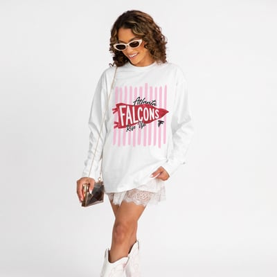 Atlanta Falcons Gameday Couture Women's Rally Stripe Oversized Long Sleeve T-Shirt - White