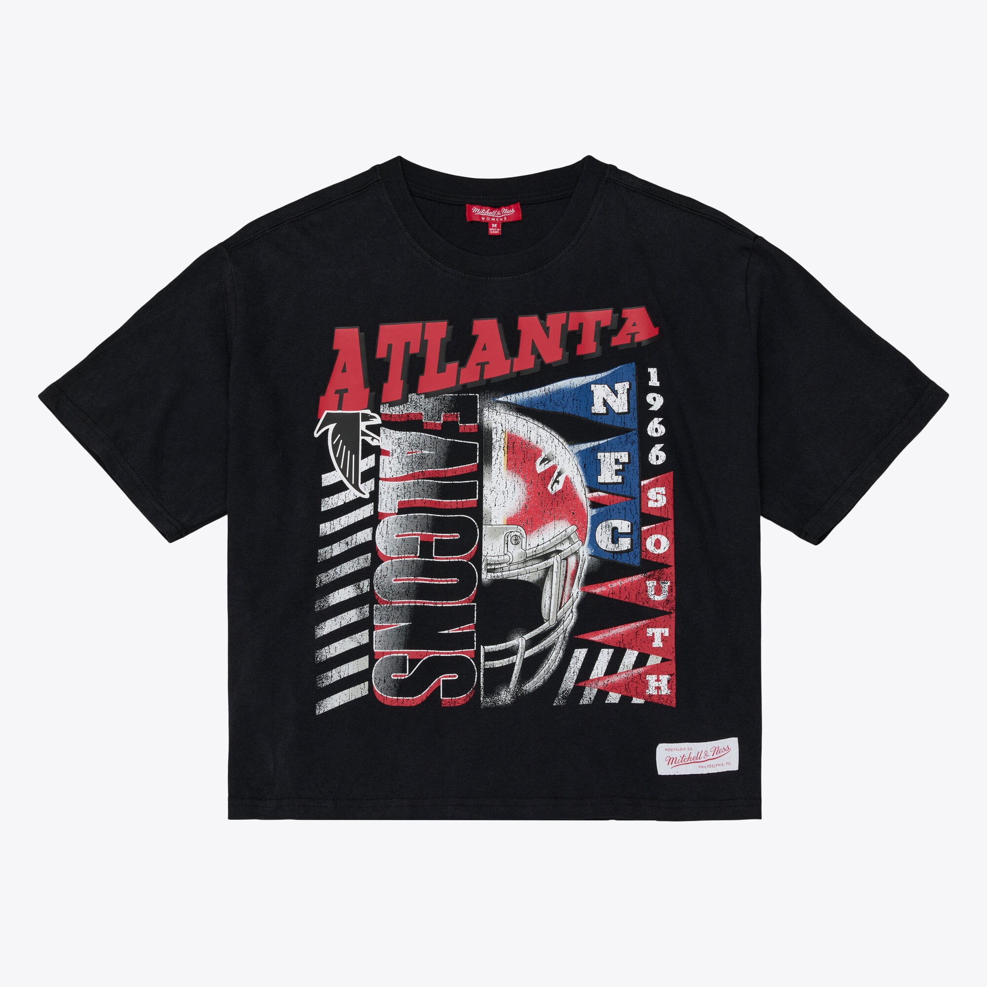 T-shirt court et carré Mitchell & Ness noir pour femme, motif streetwear des Falcons d'Atlanta