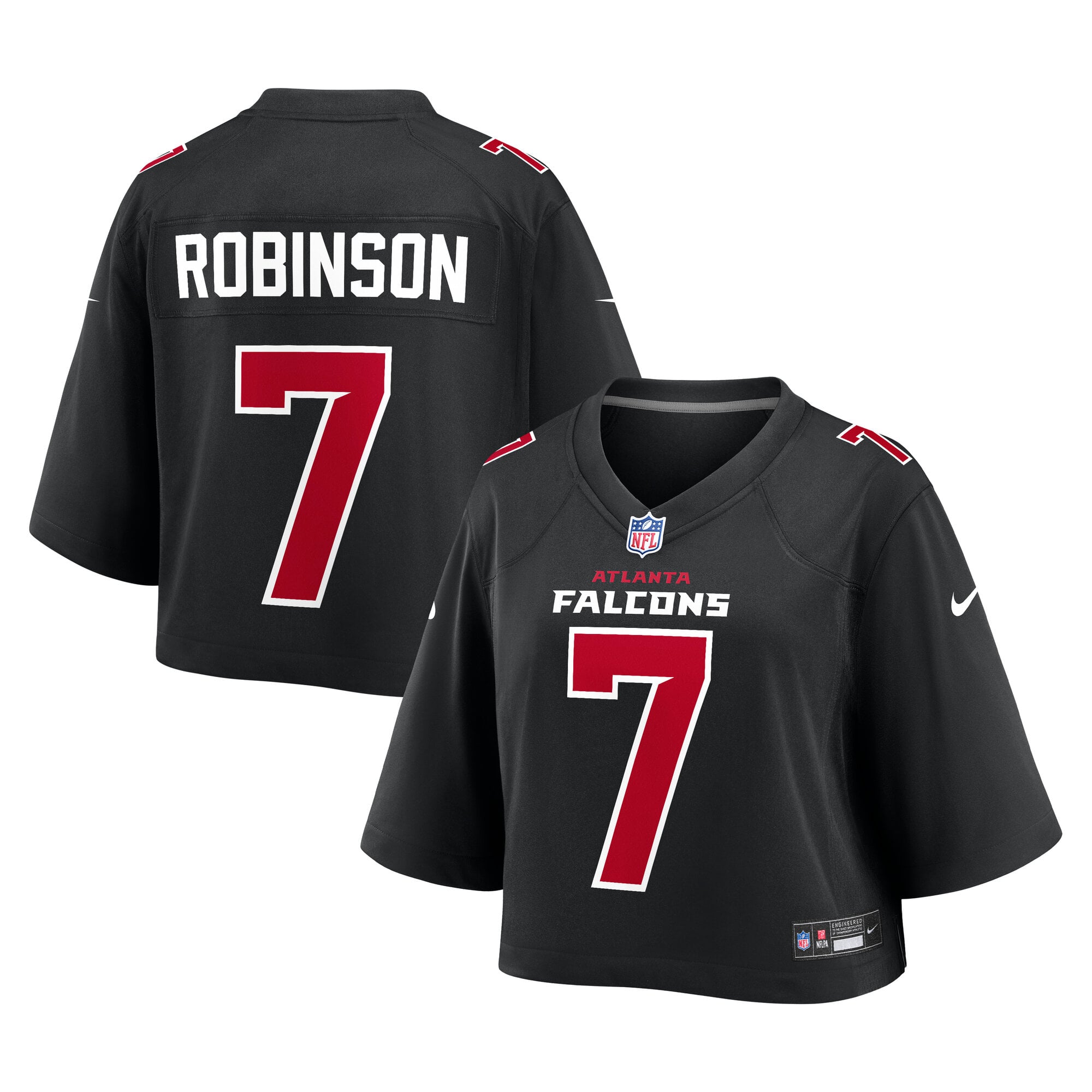 Maillot de match court Nike Bijan Robinson noir Atlanta Falcons pour femme
