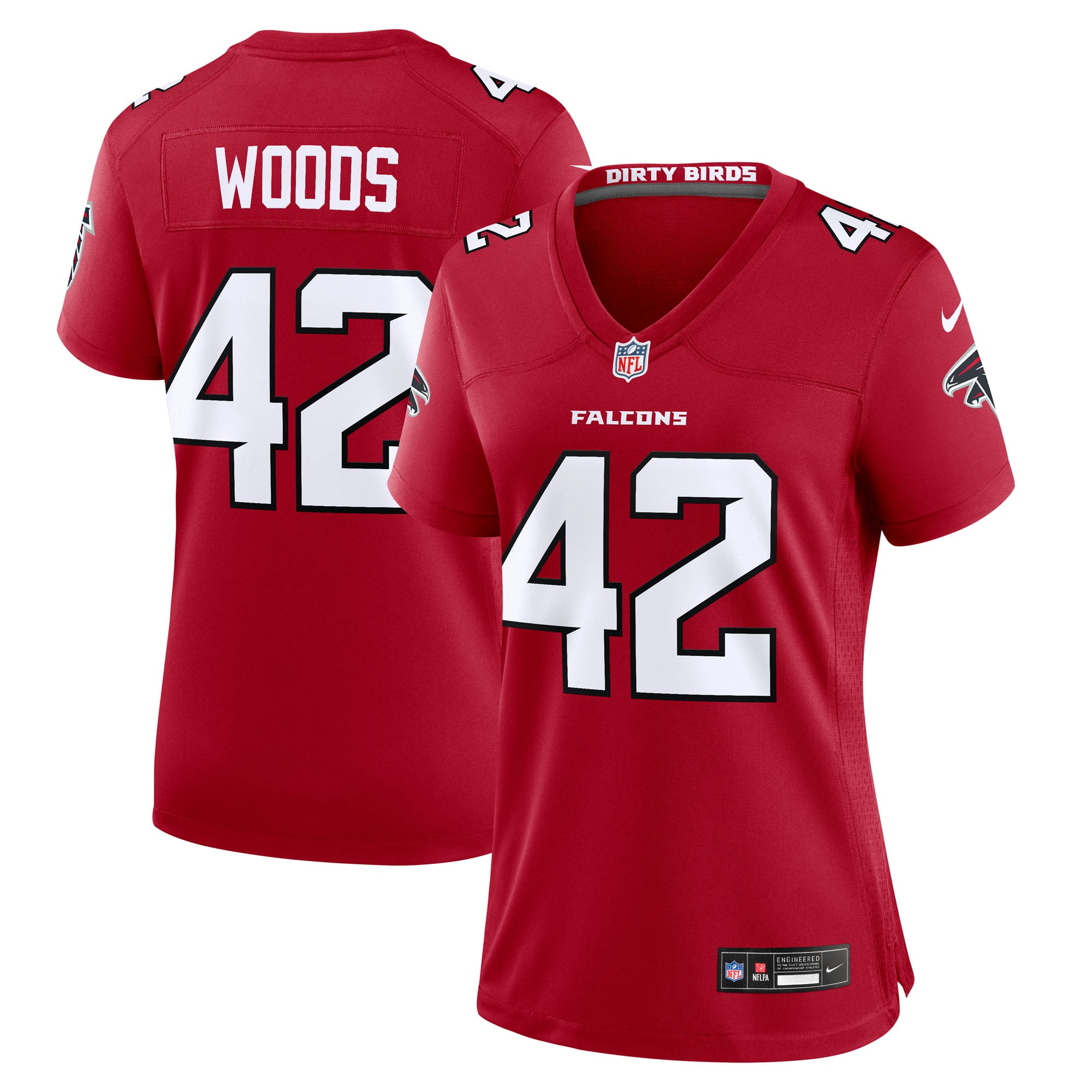 Maillot de match Nike Josh Woods rouge Atlanta Falcons pour femme