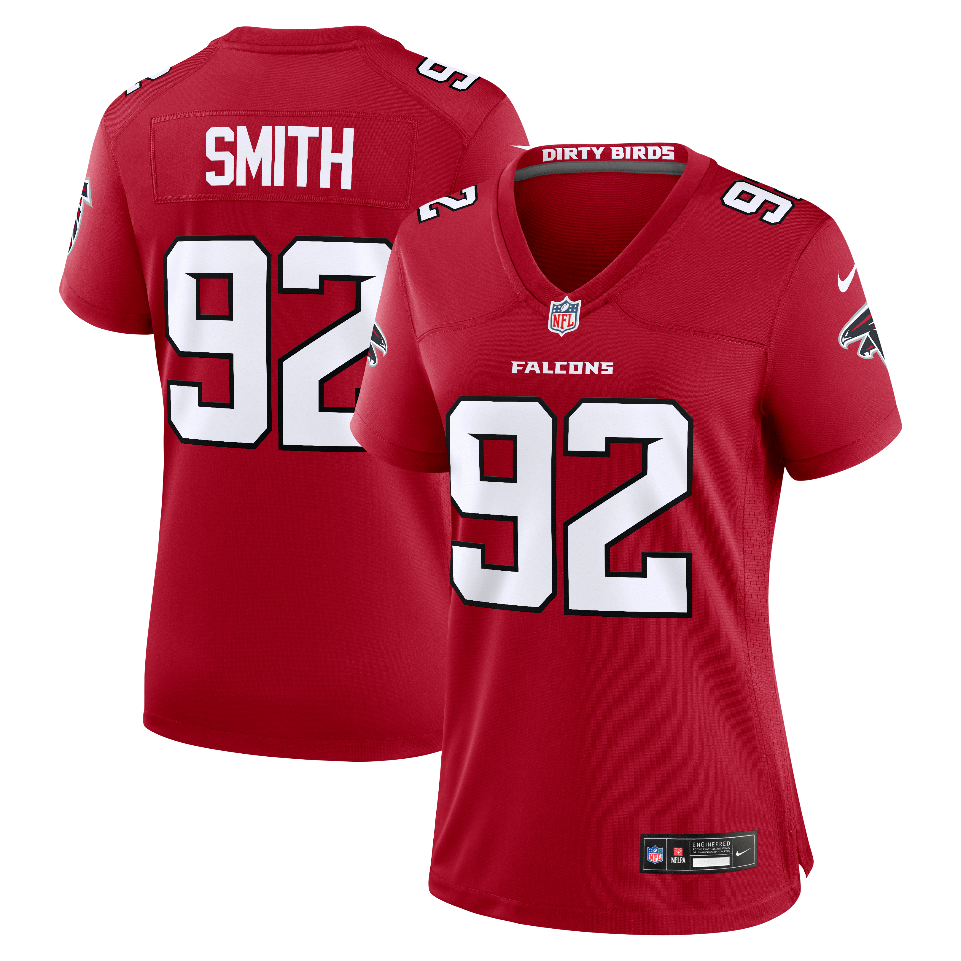 Maillot de match Nike Maason Smith rouge des Falcons d'Atlanta pour femmes