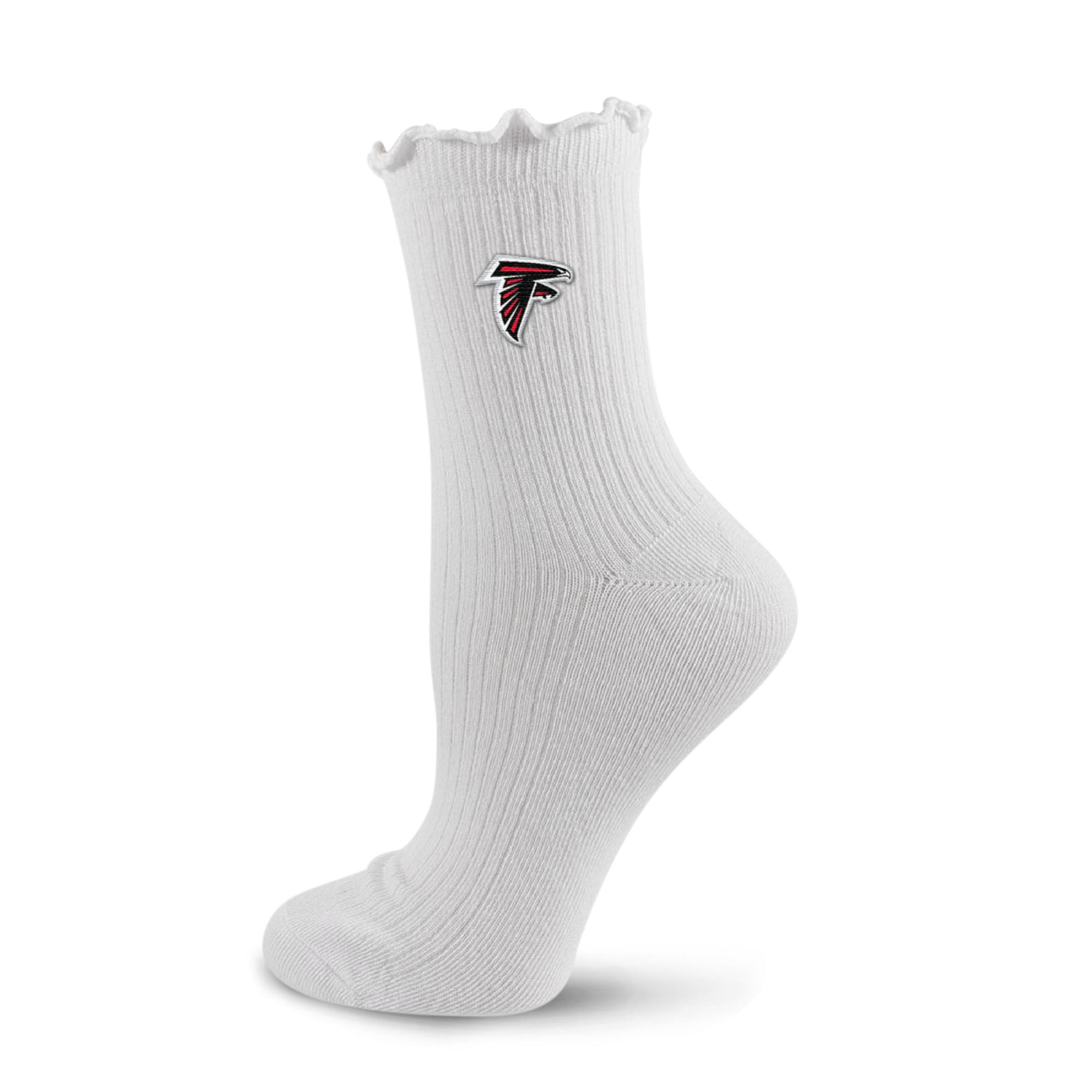 Chaussettes courtes de compression PRO pour femmes, blanches, logo Atlanta Falcons, ourlet ondulé