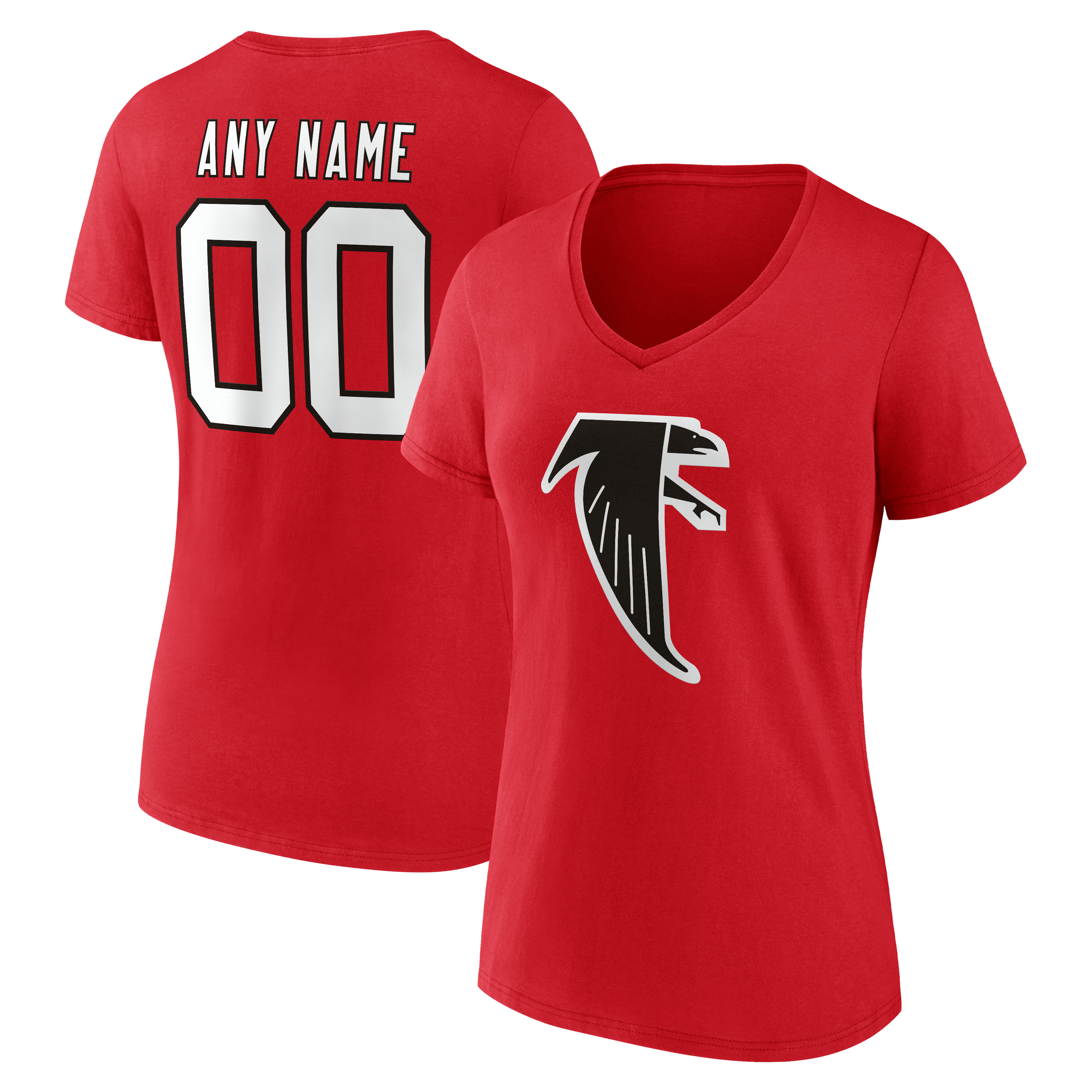 T-shirt à col en V authentique et classique personnalisé avec nom numéro des Falcons d'Atlanta pour femmes, rouge