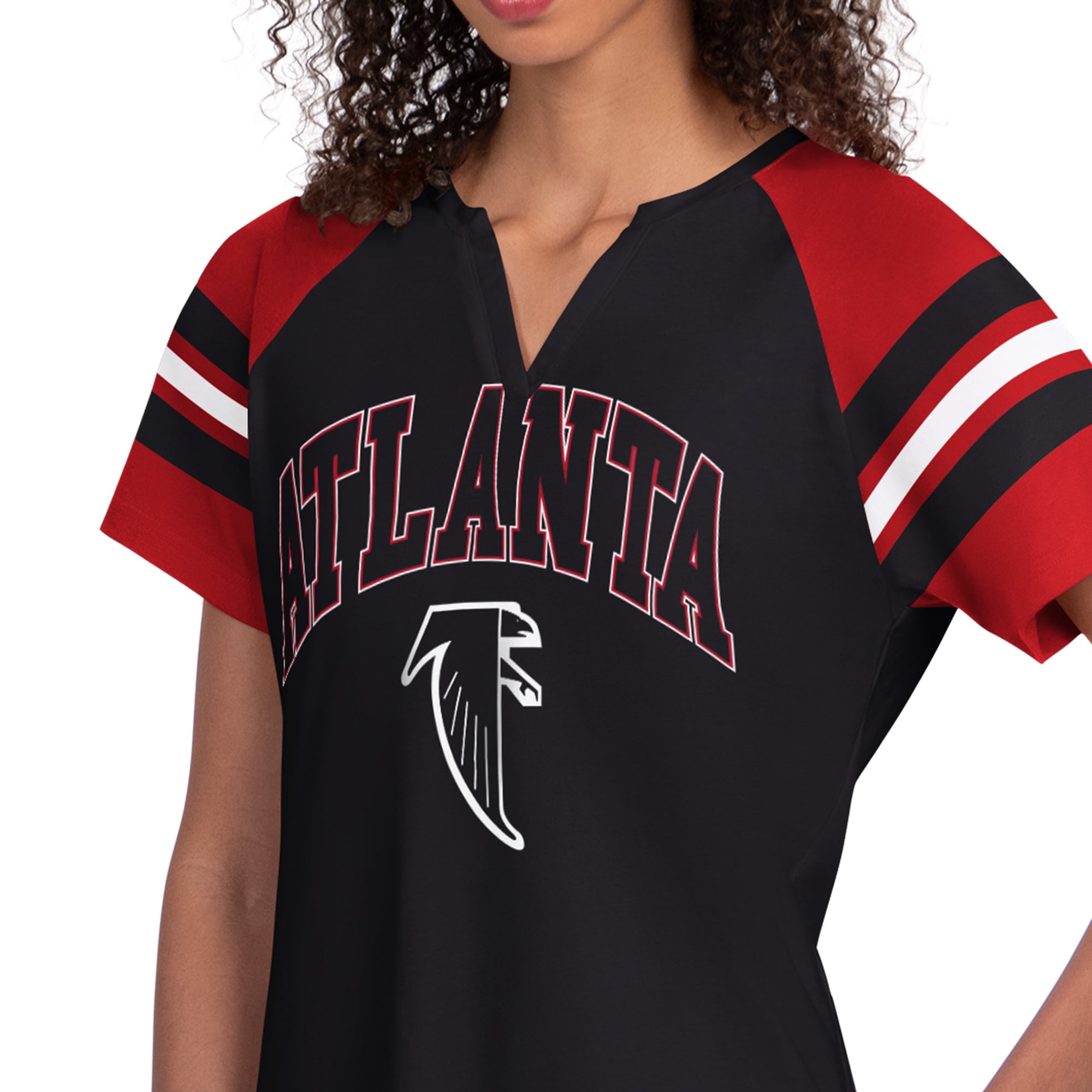 T-shirt raglan à col cranté Starter noir pour femme, Atlanta Falcons Game On