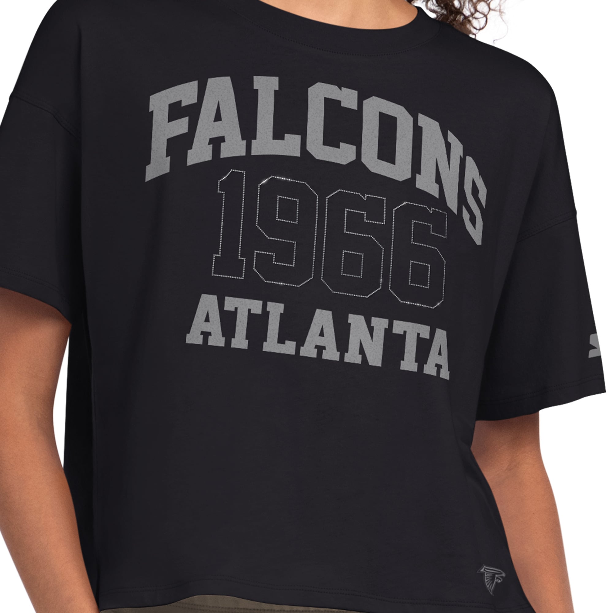T-shirt court à strass Starter noir Atlanta Falcons pour femme