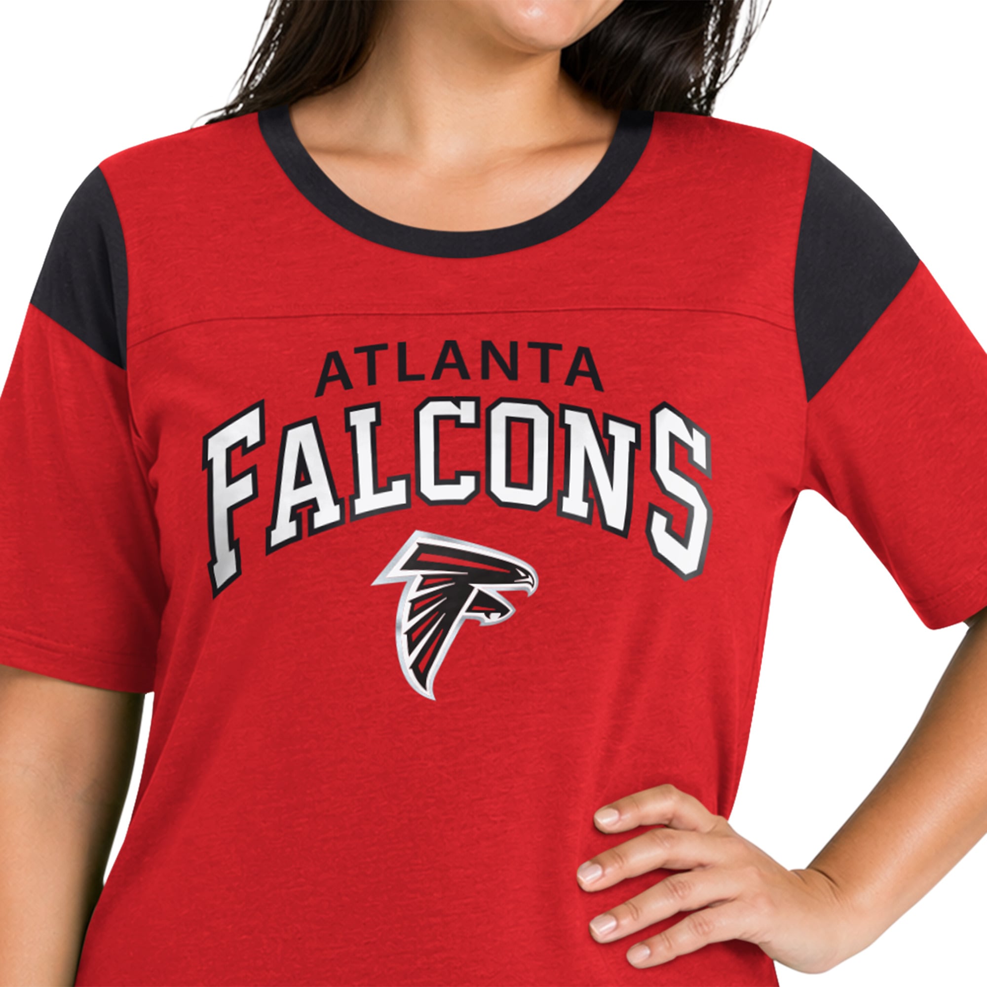 T-shirt Starter rouge pour femme, modèle Atlanta Falcons, grande taille, style linebacker, en jersey chiné.
