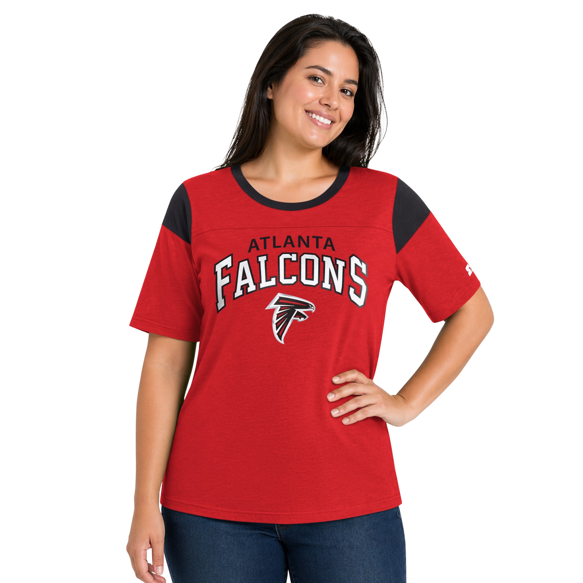 T-shirt Starter rouge pour femme, modèle Atlanta Falcons, grande taille, style linebacker, en jersey chiné.