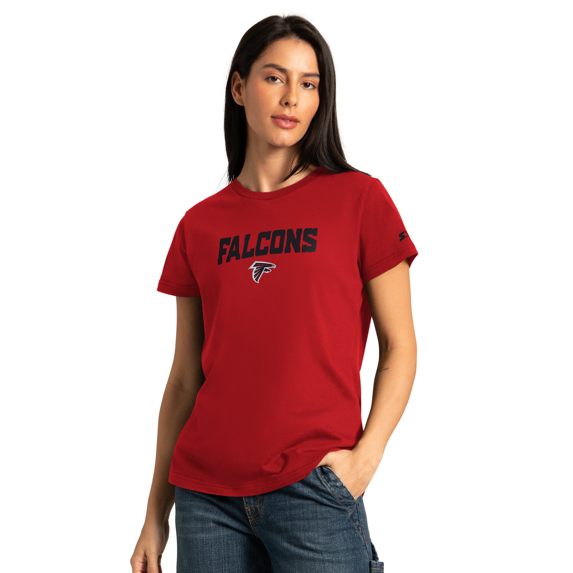 Pack de t-shirts à manches courtes et longues Starter rouge/cendre pour femmes, Atlanta Falcons