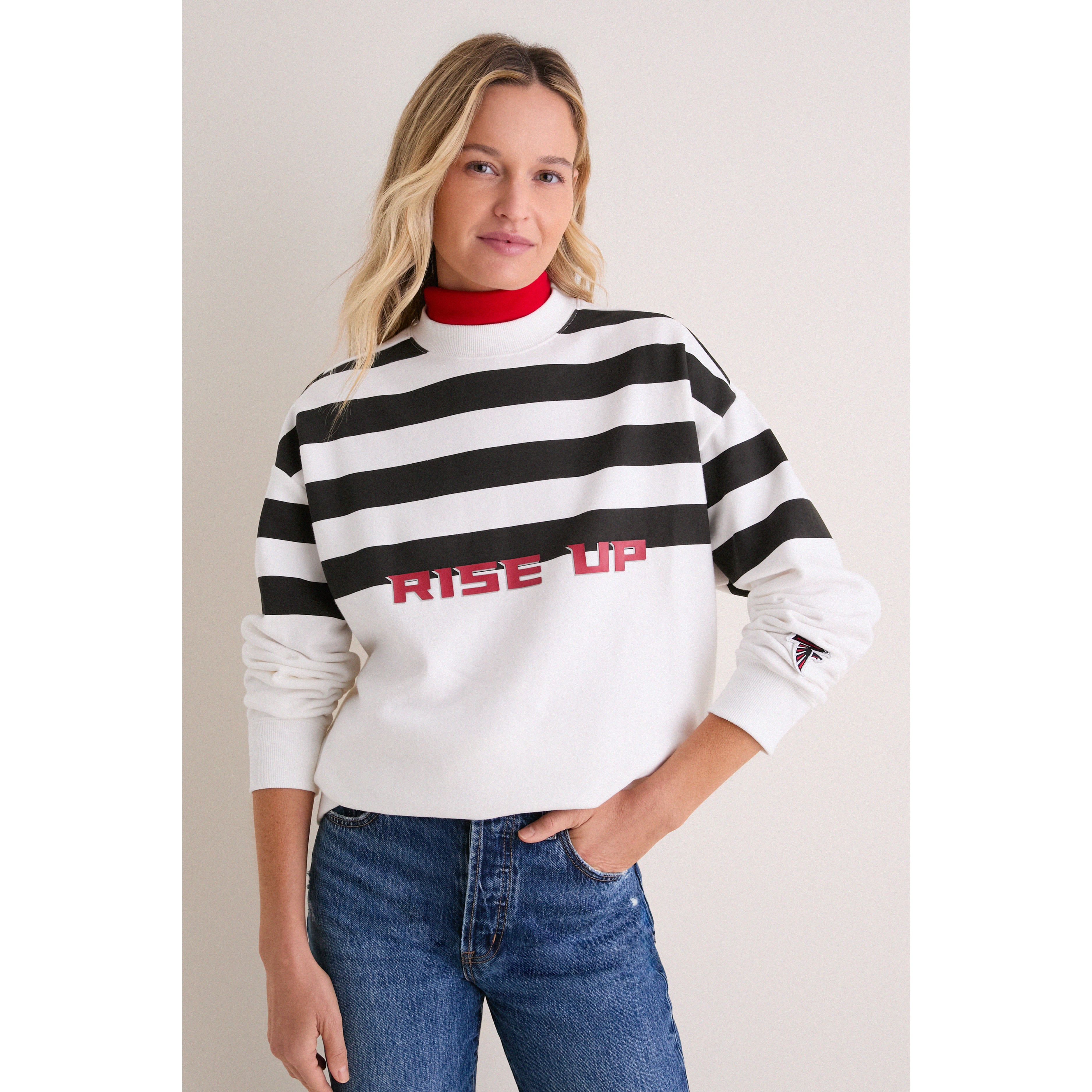 Women's Tuckernuck White/Black Atlanta Falcons Stripe Sweatshirt