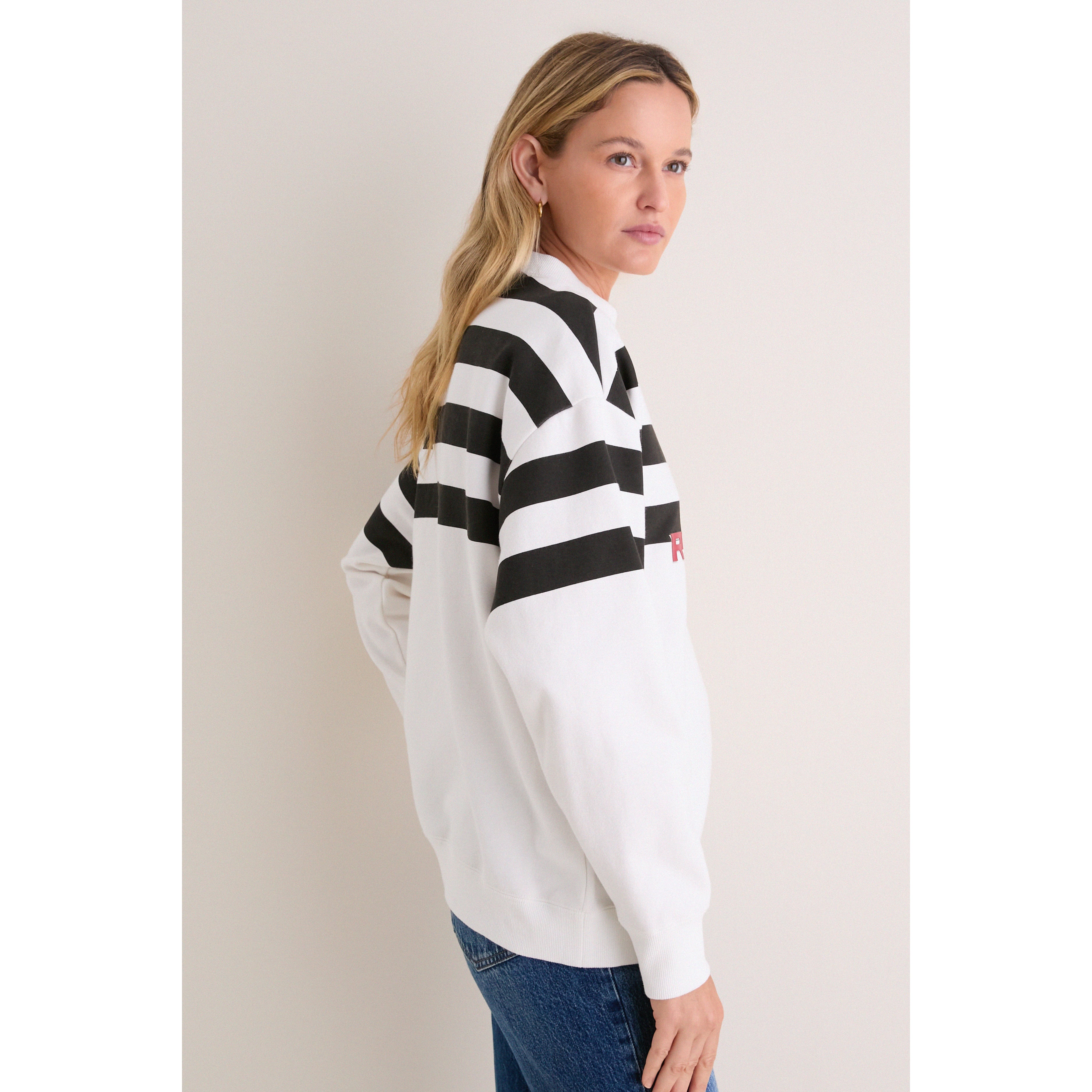 Women's Tuckernuck White/Black Atlanta Falcons Stripe Sweatshirt