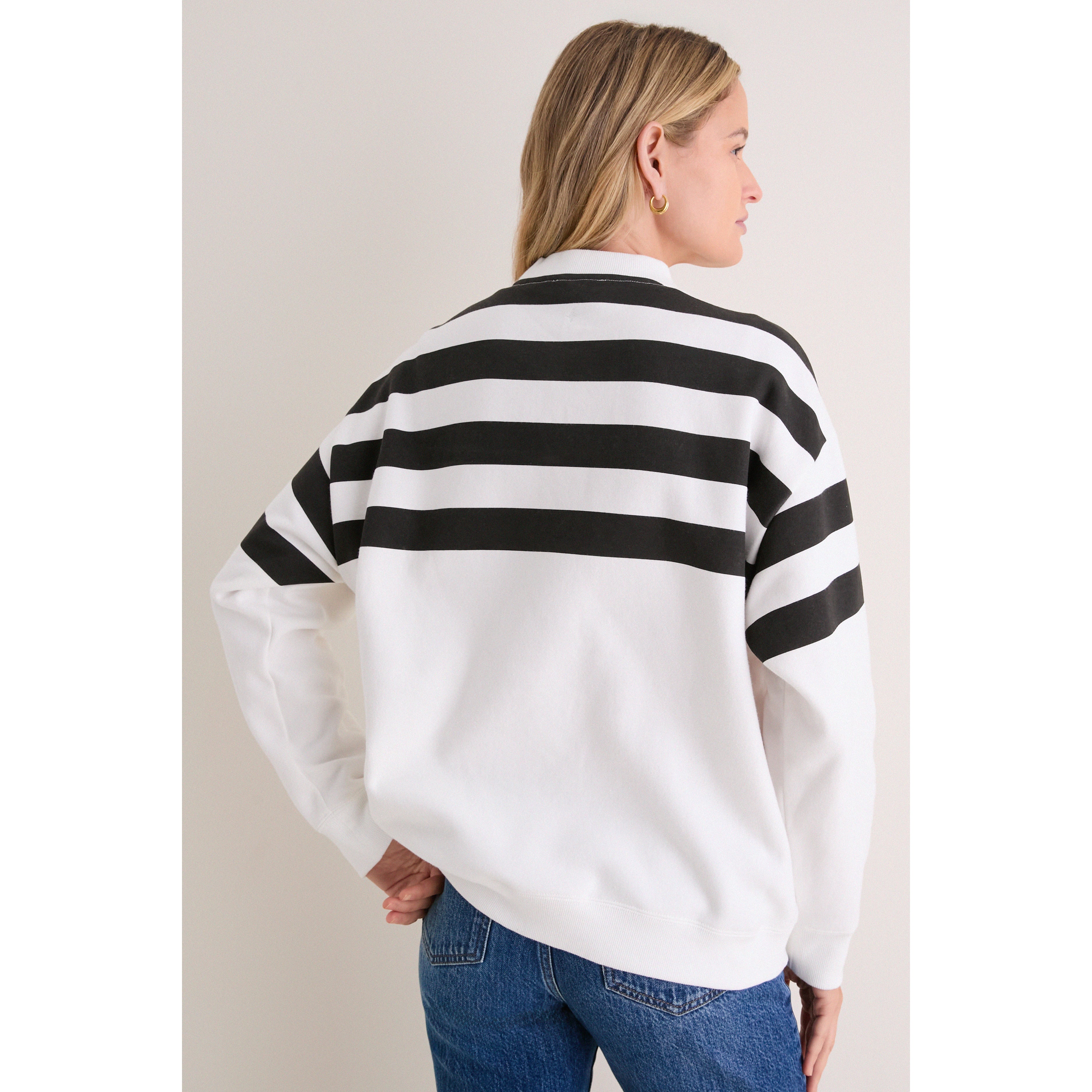 Women's Tuckernuck White/Black Atlanta Falcons Stripe Sweatshirt