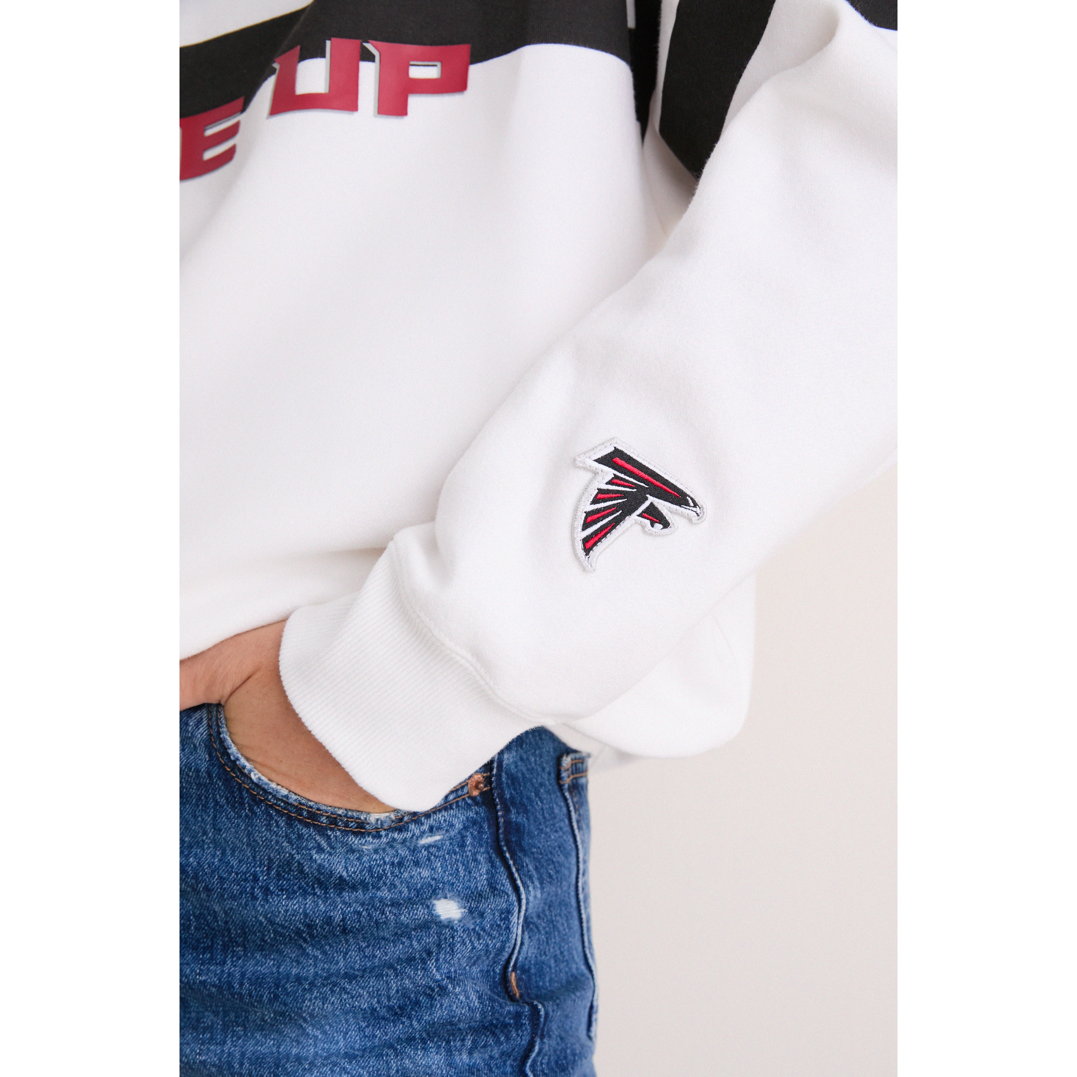 Women's Tuckernuck White/Black Atlanta Falcons Stripe Sweatshirt