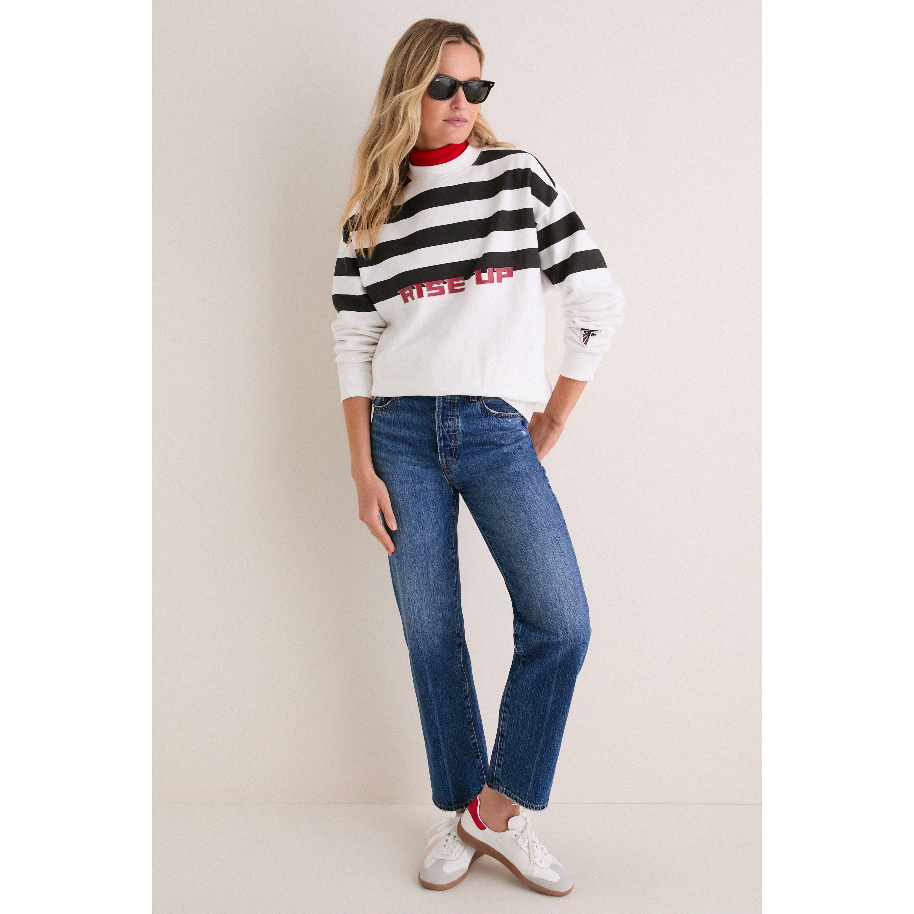 Women's Tuckernuck White/Black Atlanta Falcons Stripe Sweatshirt