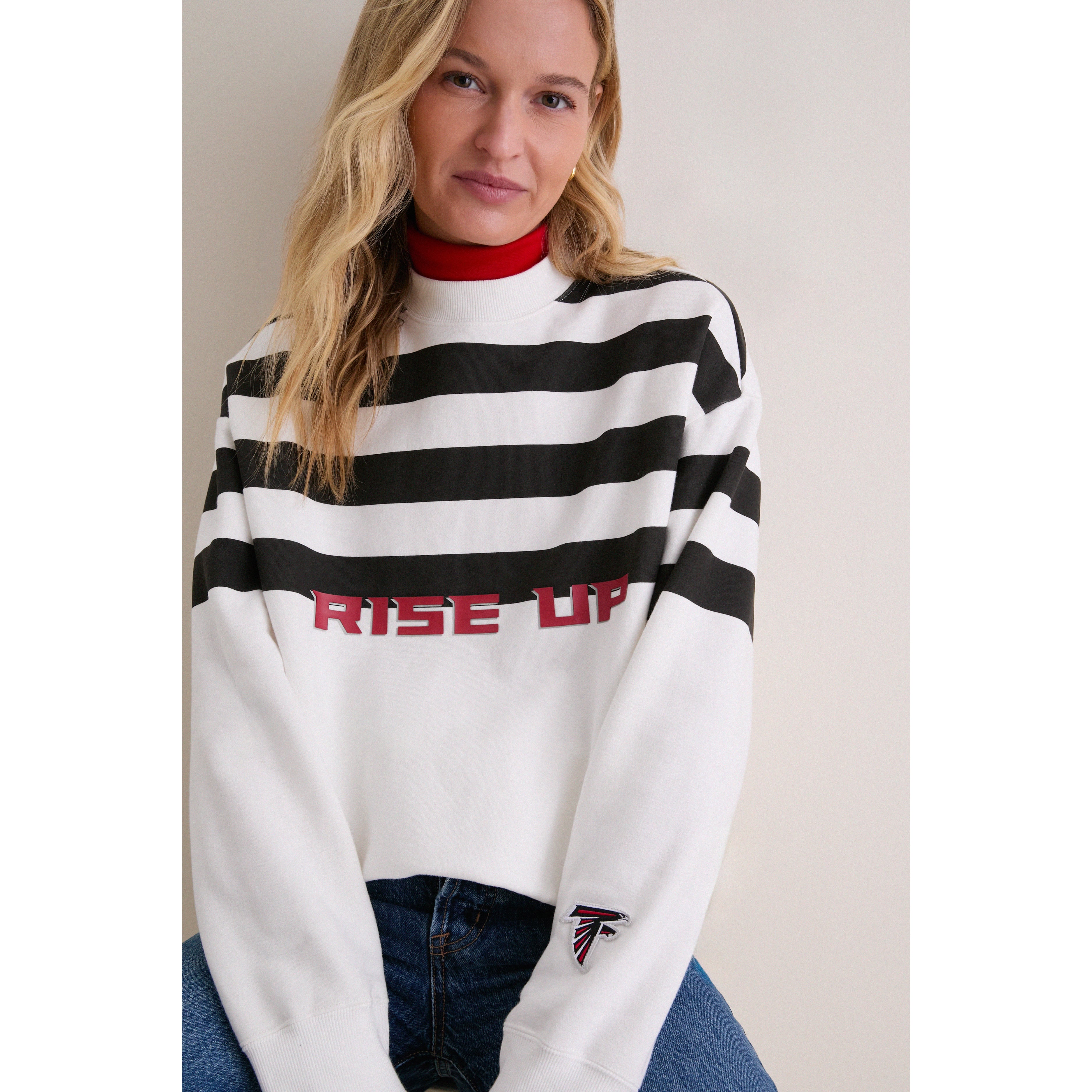 Women's Tuckernuck White/Black Atlanta Falcons Stripe Sweatshirt