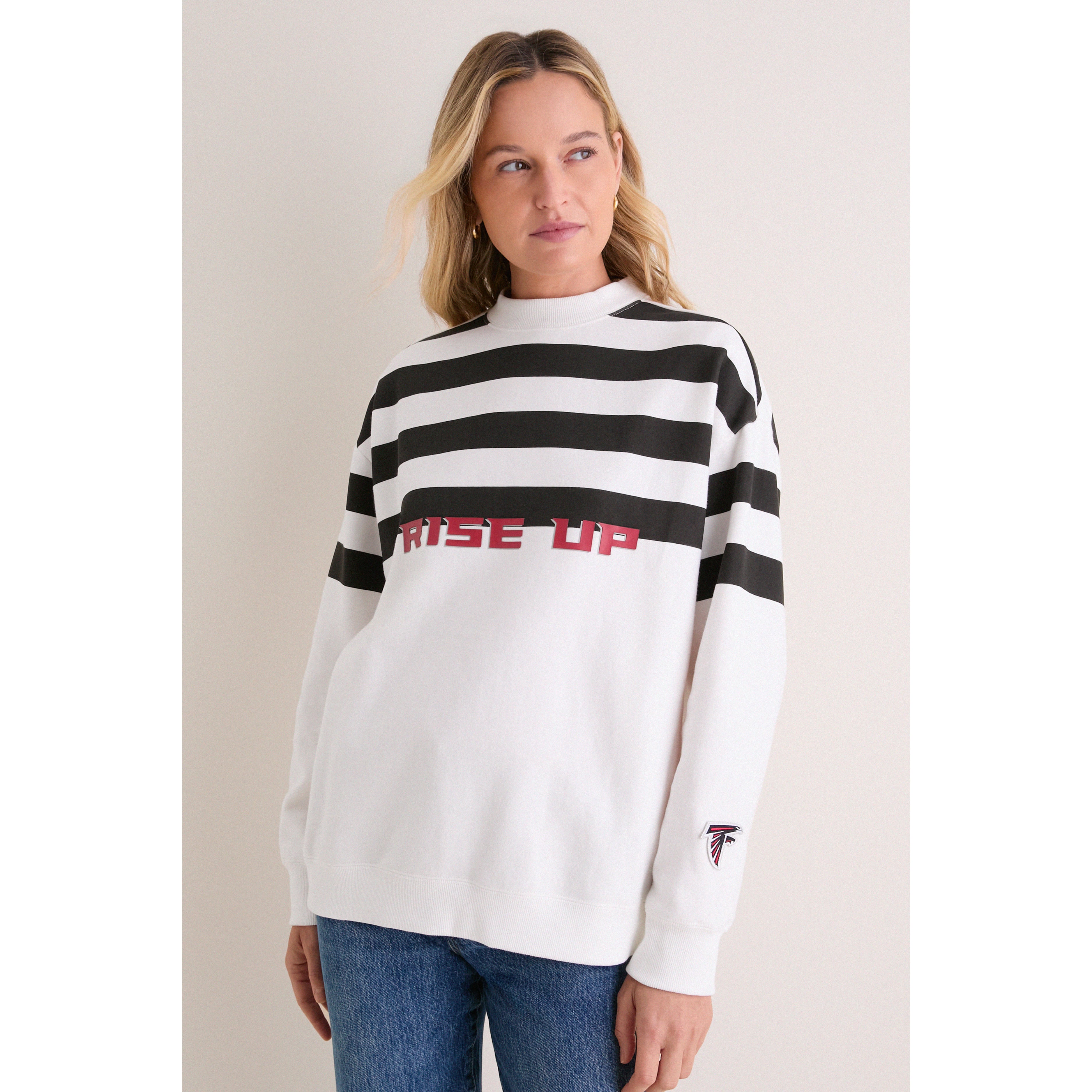 Women's Tuckernuck White/Black Atlanta Falcons Stripe Sweatshirt