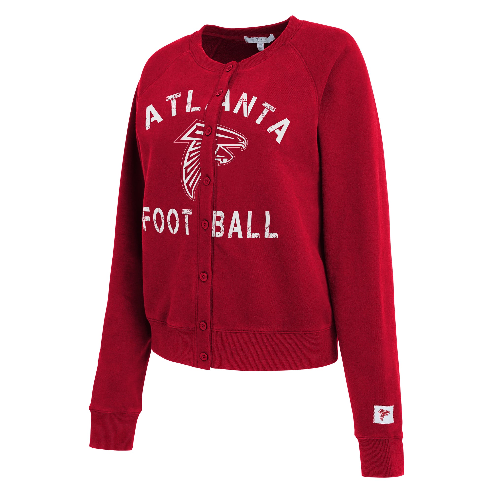 Women's WEAR by Erin Andrews  Red Atlanta Falcons Heathered Crew Cardigan Sweater
