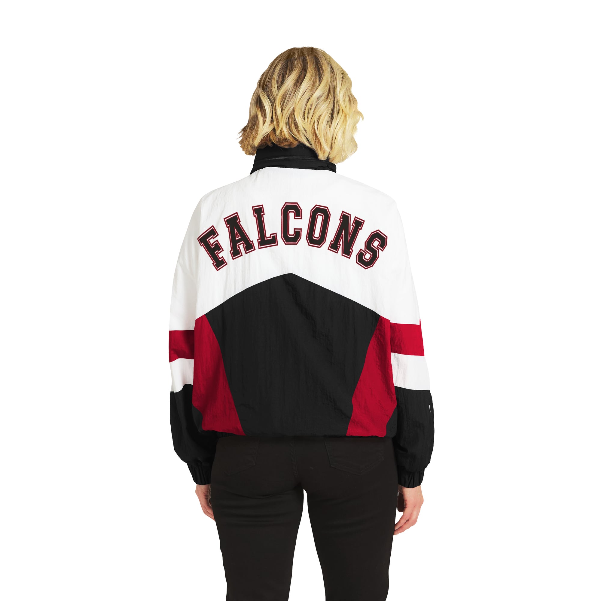 Veste coupe-vent à capuche zippée intégrale blanche et noire Atlanta Falcons de la marque WEAR by Erin Andrews pour femme