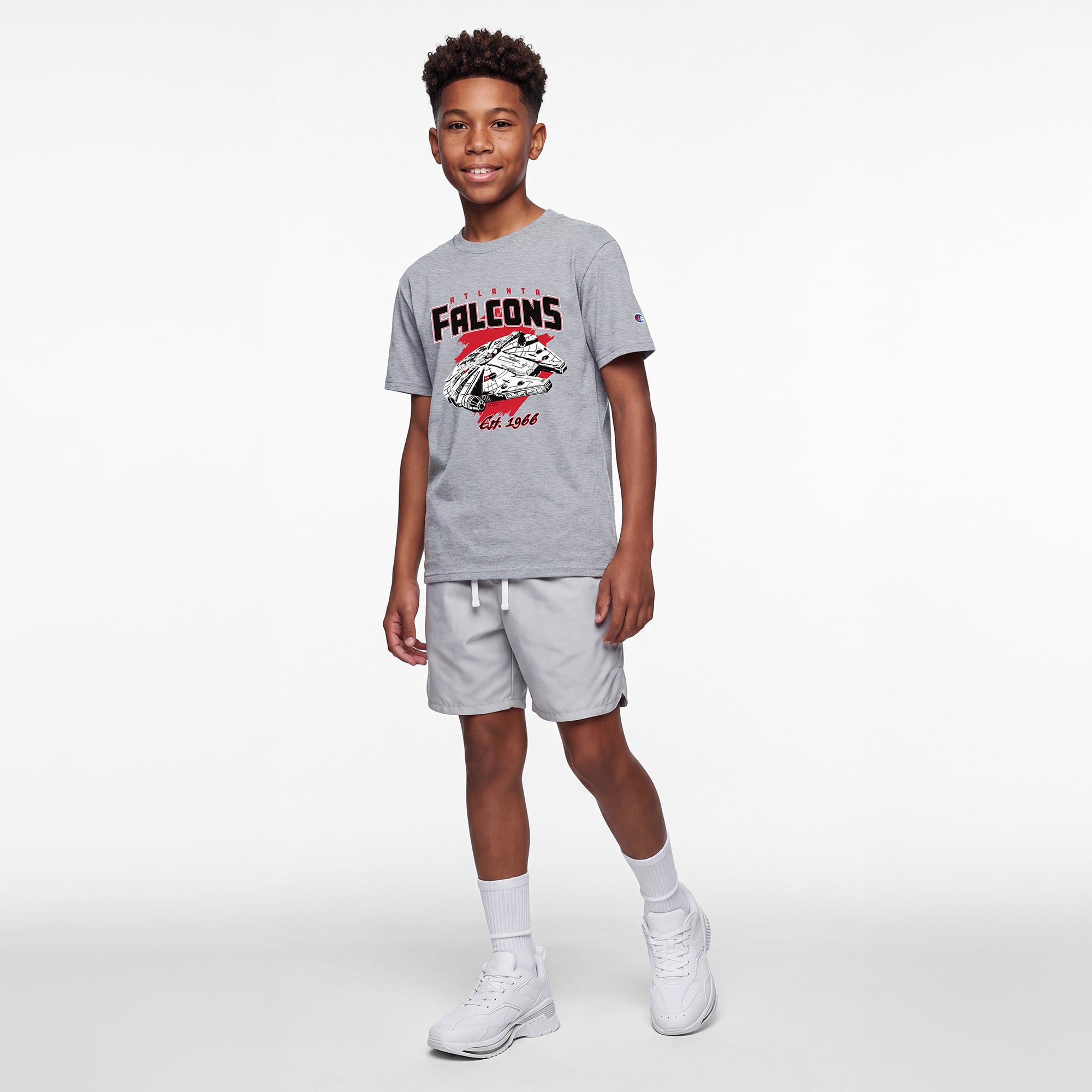Youth Disney x Champion Heather Gray Atlanta Falcons Millennium Falcon T-Shirt