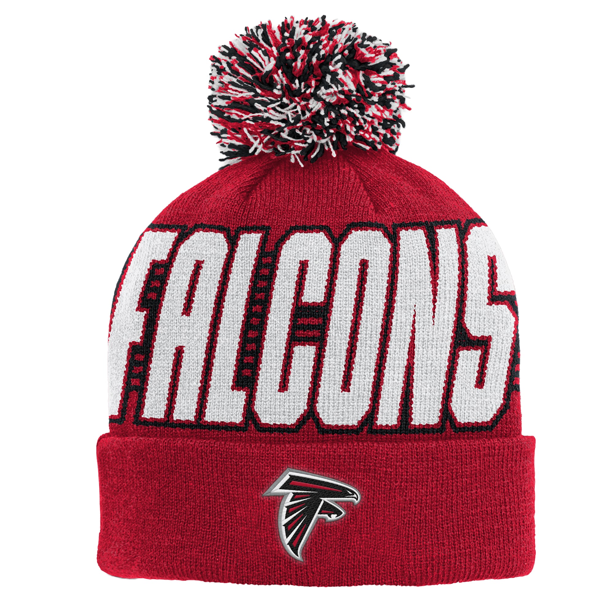Bonnet tricoté à revers rouge Atlanta Falcons pour enfant, marque Outerstuff, avec pompon